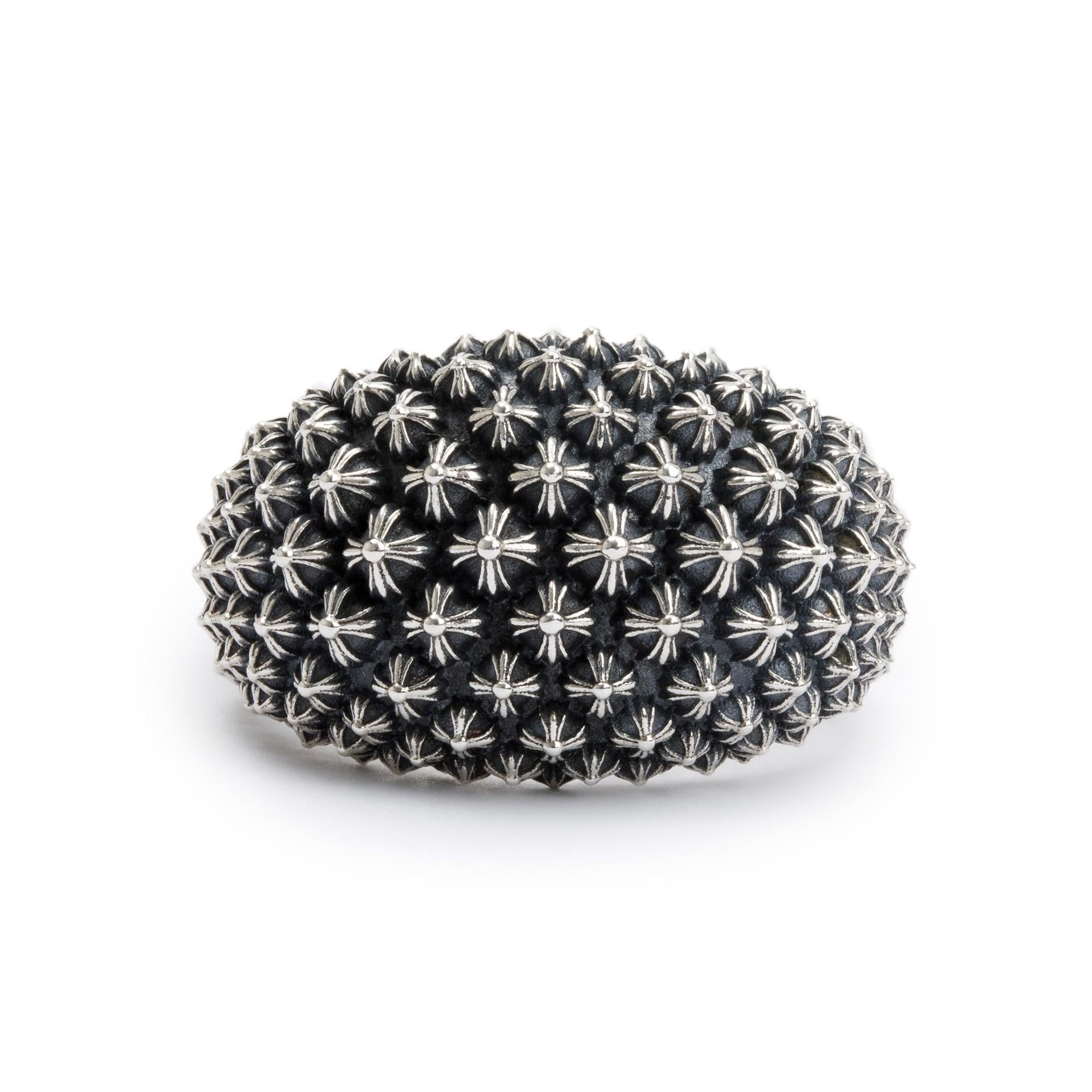 Chrome Hearts Sterling Silver Mini Plus Ball Dome Ring, Size 9.5