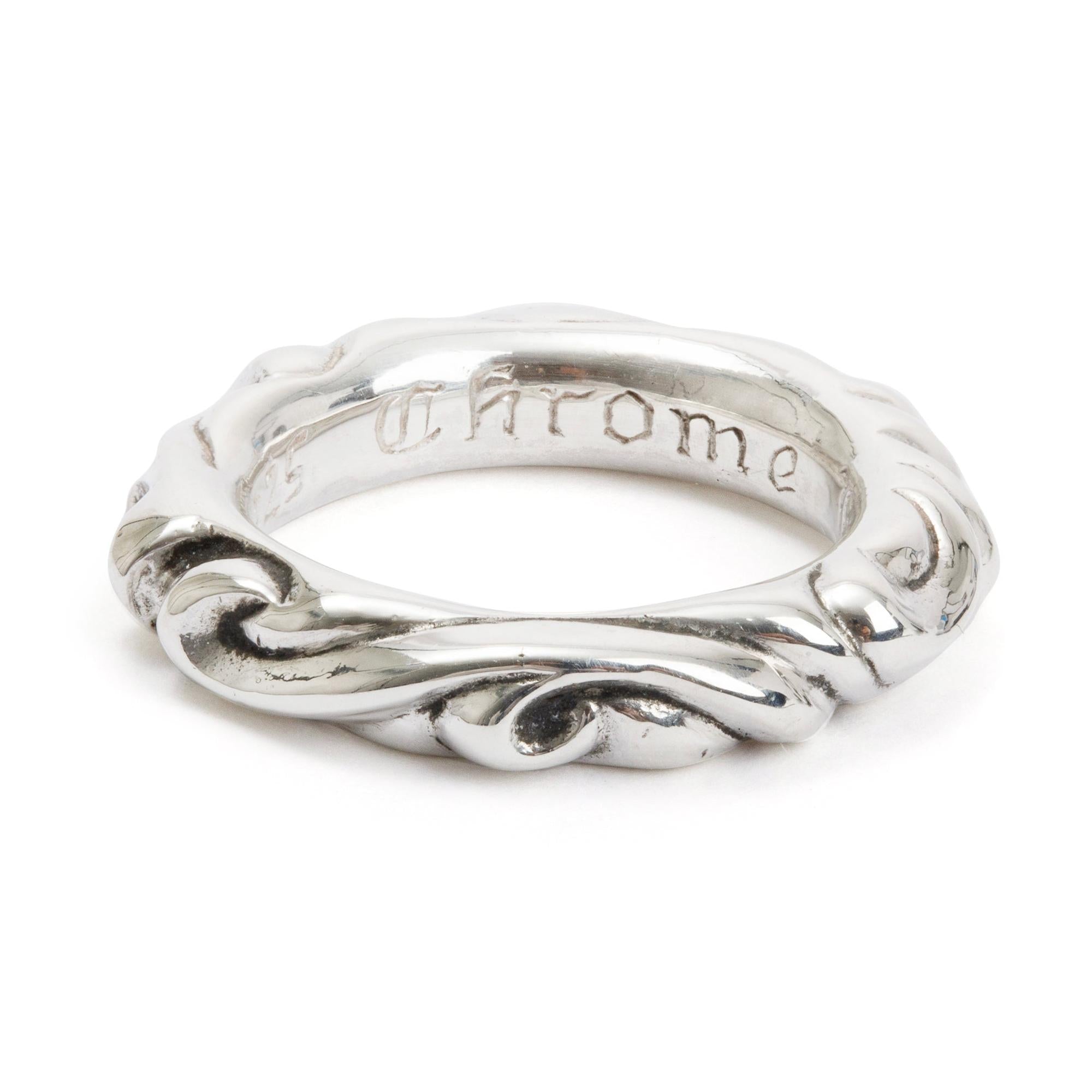 Chrome Hearts Sterling Silver Scroll Band Ring, Size 5