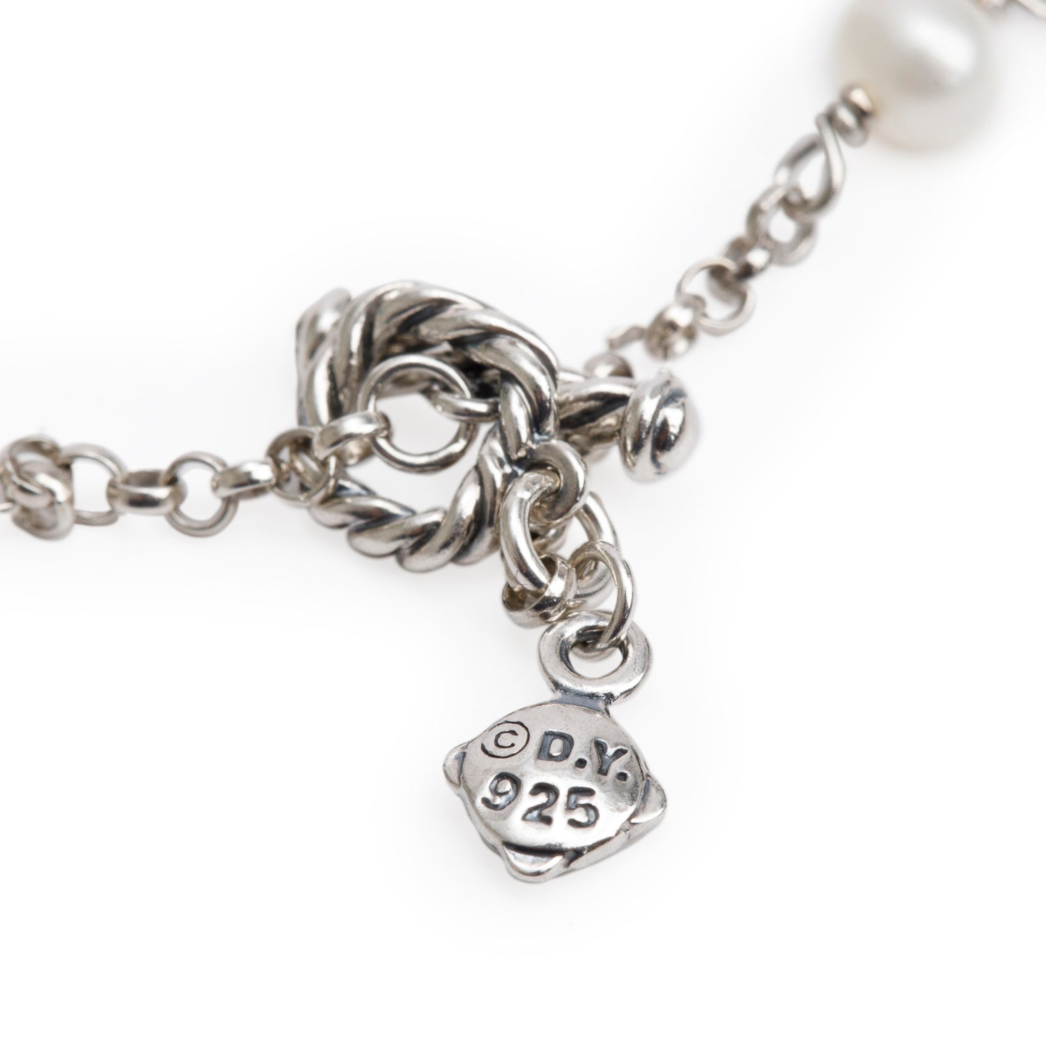 David Yurman Sterling Silver Pearl Station Long Necklace