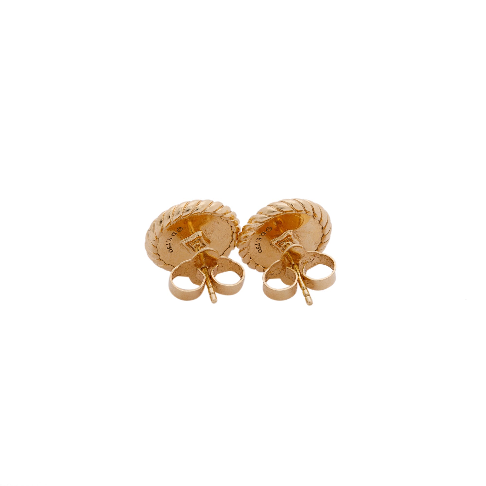 David Yurman 18k Gold Pave Diamond Elements Button Stud Earrings w/ Box