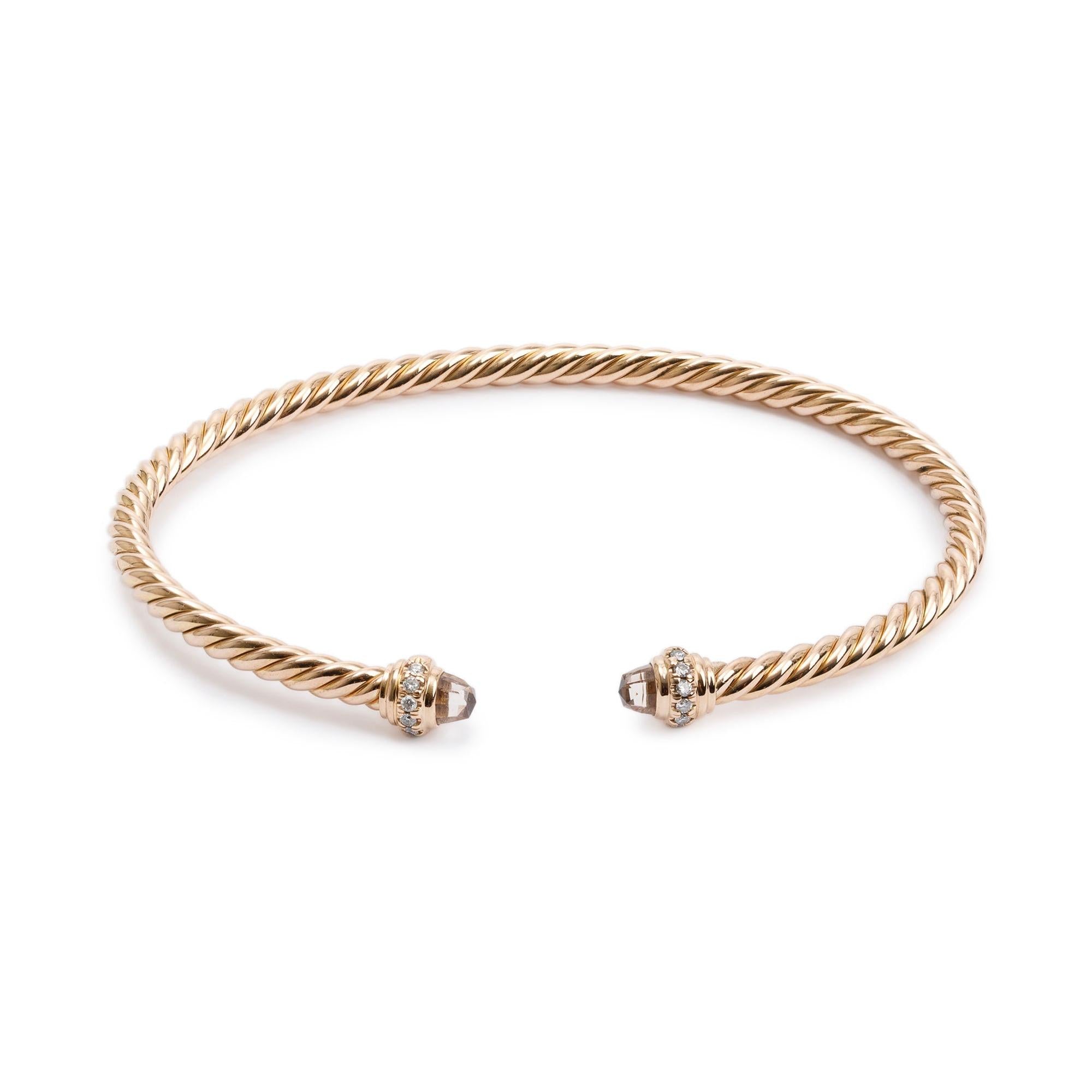 David Yurman 18k Rose Gold 3 MM Cablespira Bracelet with Morganite & Diamonds w/ Box & Receipt