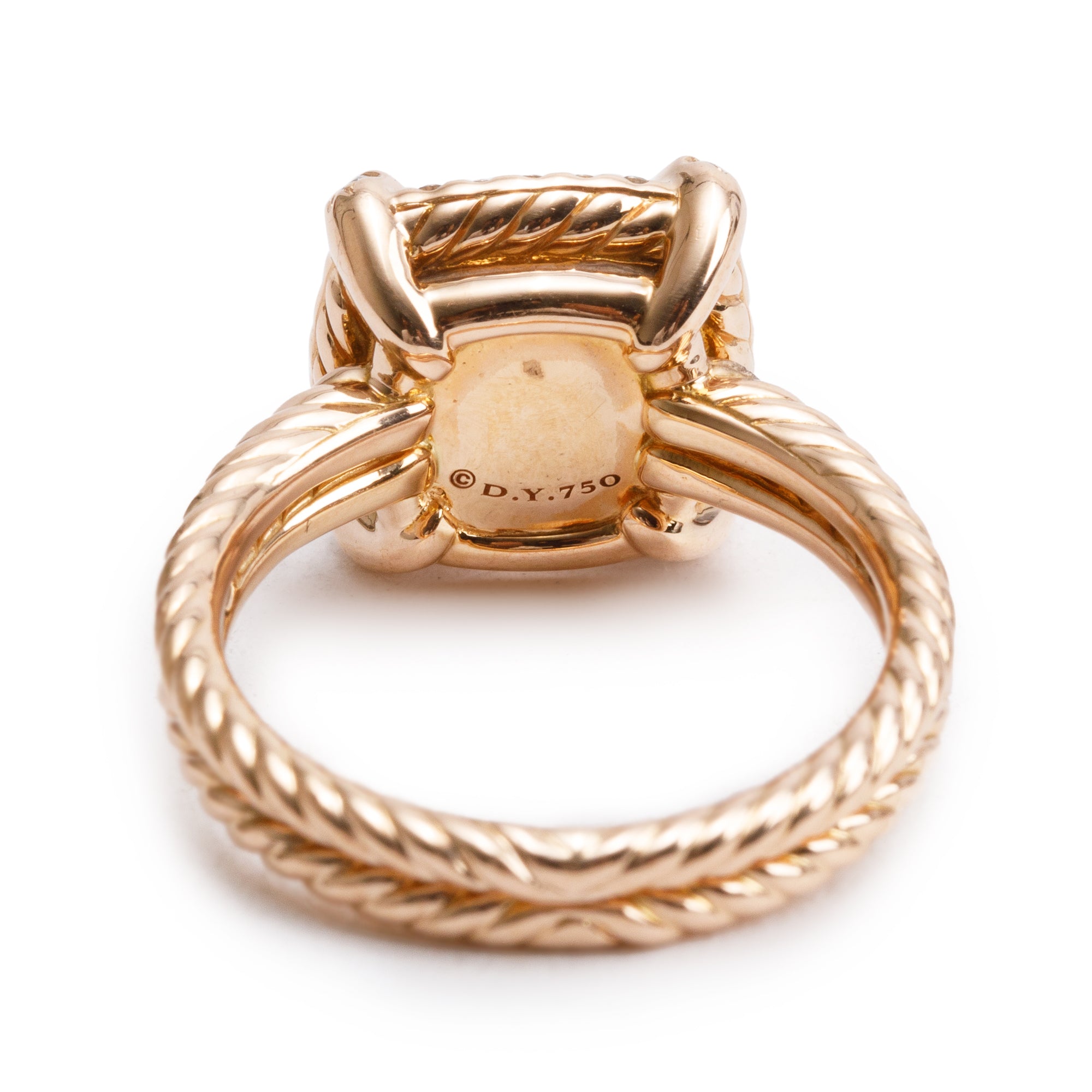 David Yurman 18k Rose Gold 9 MM Morganite & Diamond Chatelaine Ring, Size 6 w/ Box & Receipt