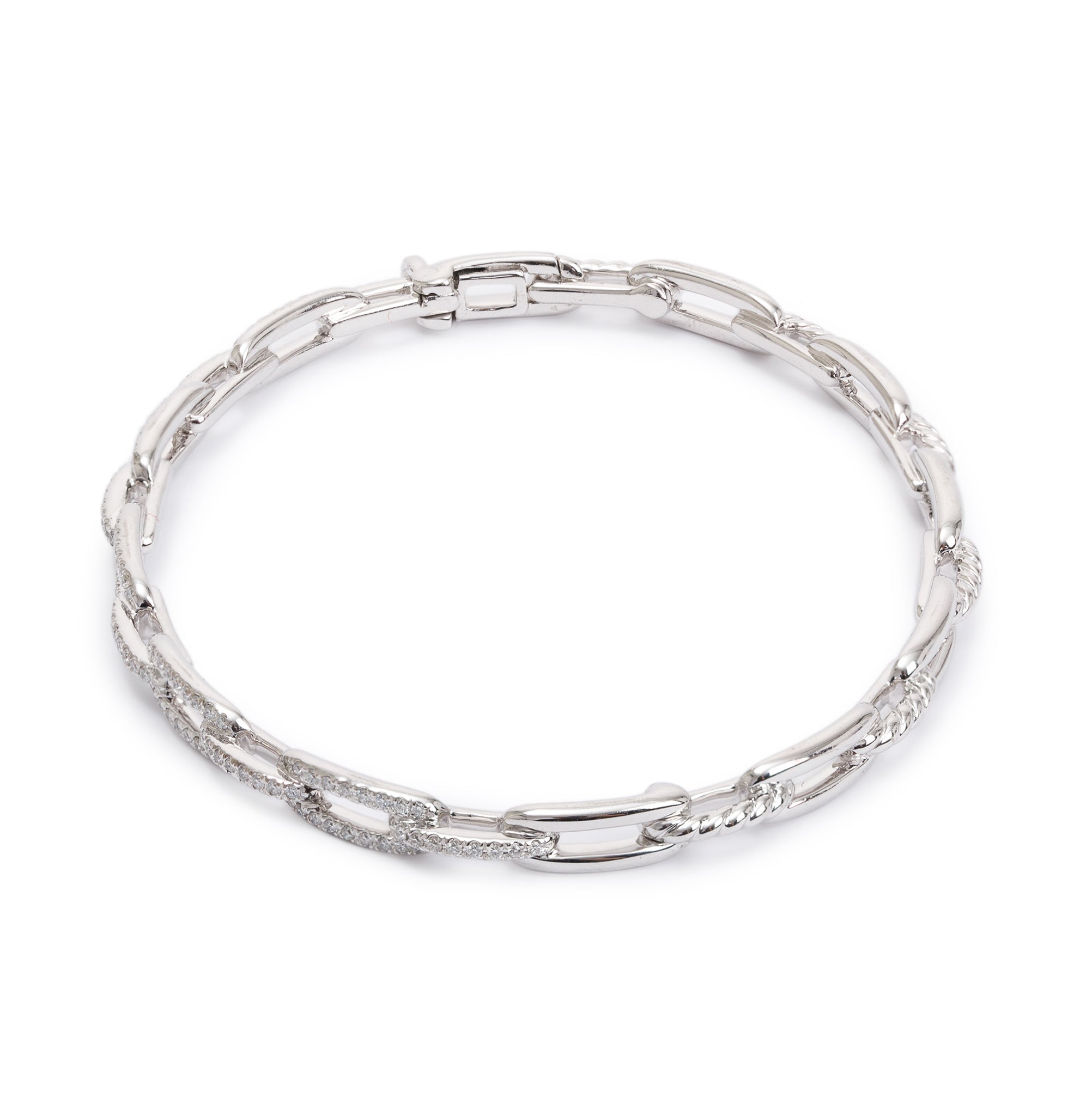 David Yurman 18k White Gold Diamond Stax 4MM Chain Link Bracelet