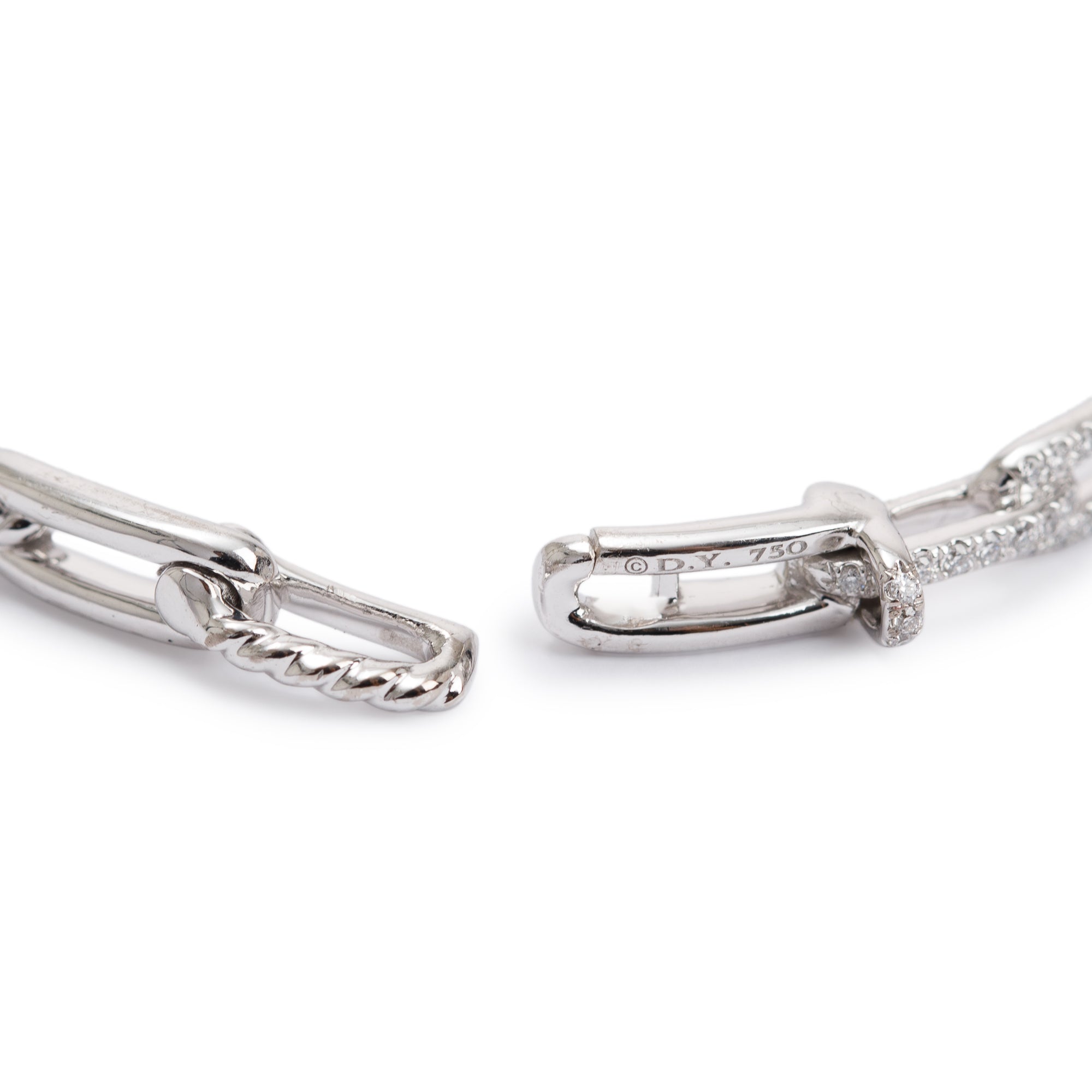 David Yurman 18k White Gold Diamond Stax 4MM Chain Link Bracelet