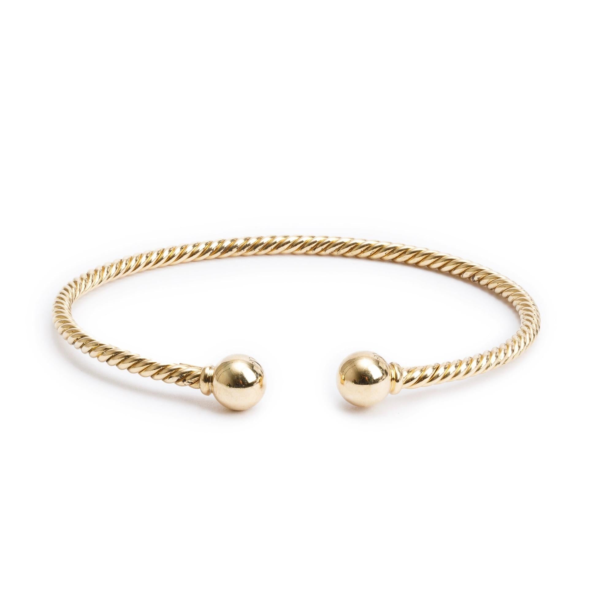 David Yurman 18k Yellow Gold 2.6 MM Solari Cablespira Bracelet