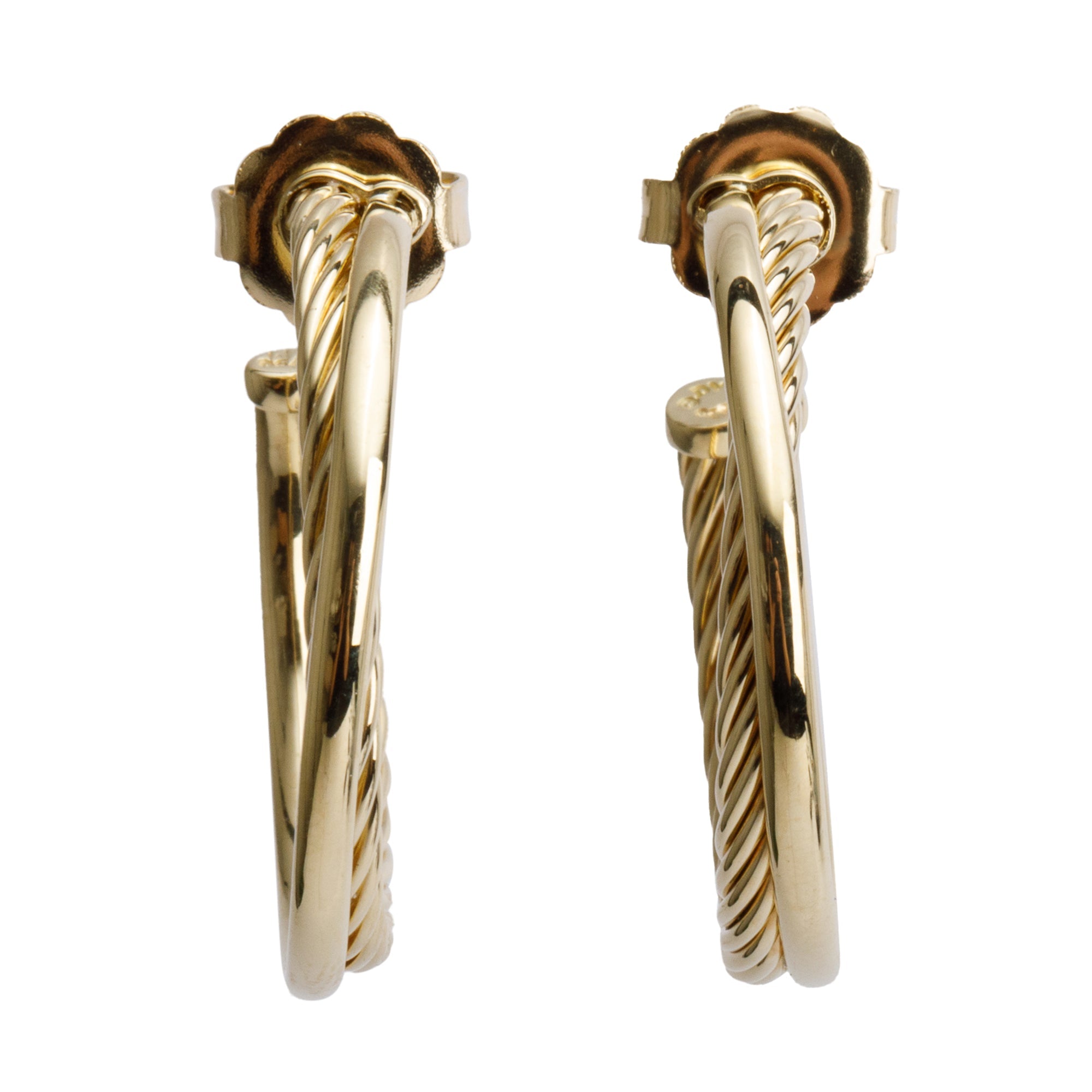 David Yurman 18k Yellow Gold Cable Crossover Hoop Earrings