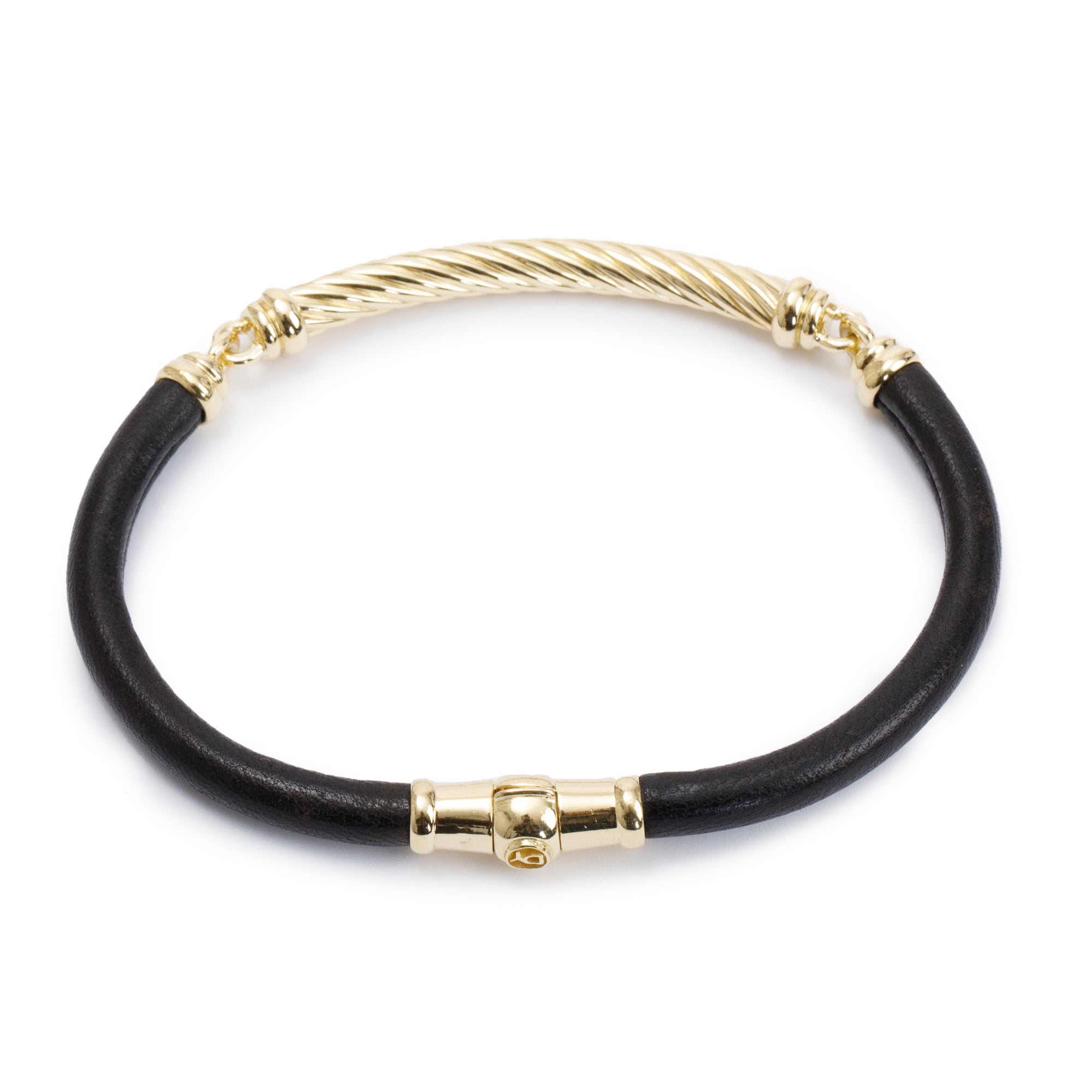 David Yurman 18k Yellow Gold Cable Leather Bracelet
