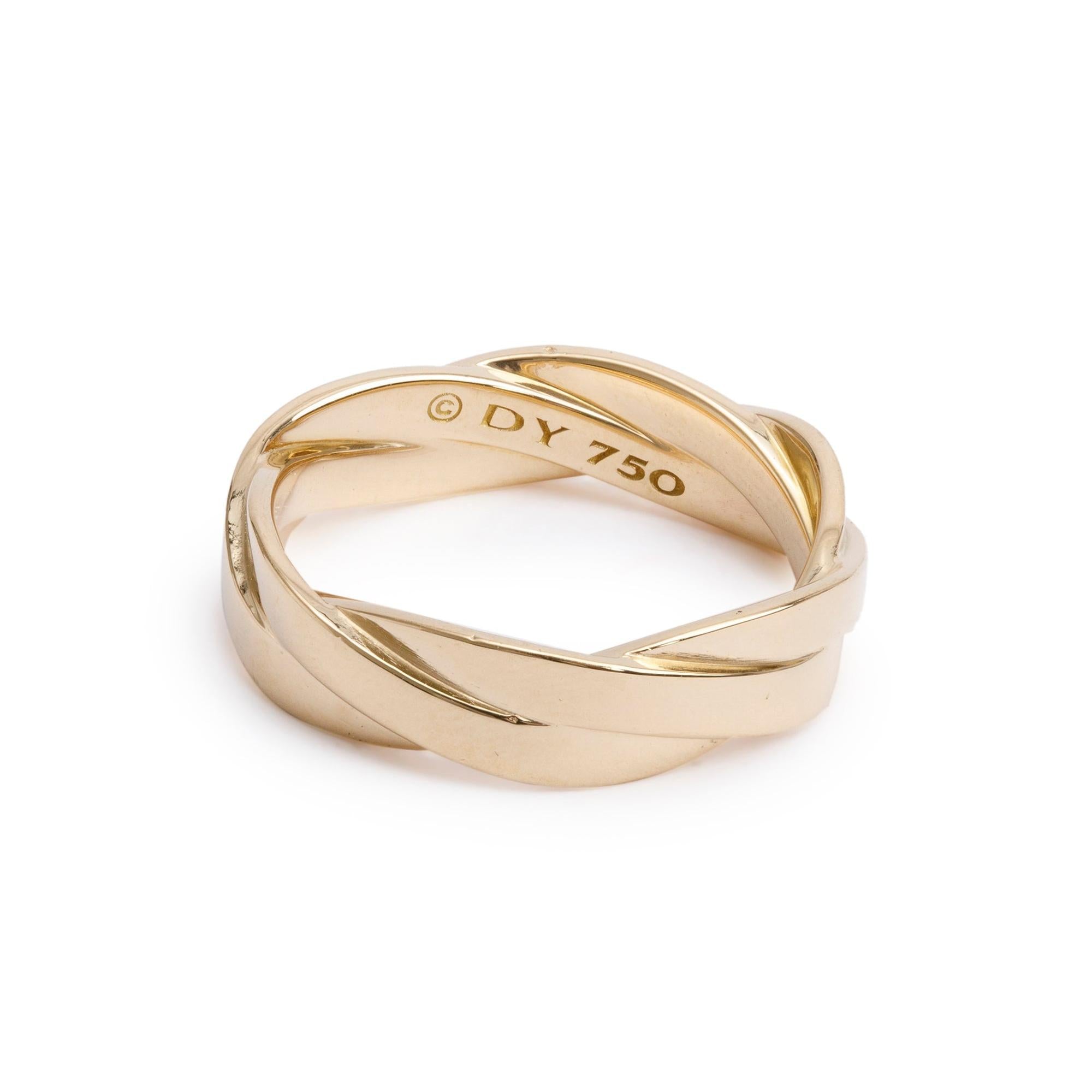 David Yurman 18k Yellow Gold DY Helios 6 MM Band Ring, Size 10 w/ Box