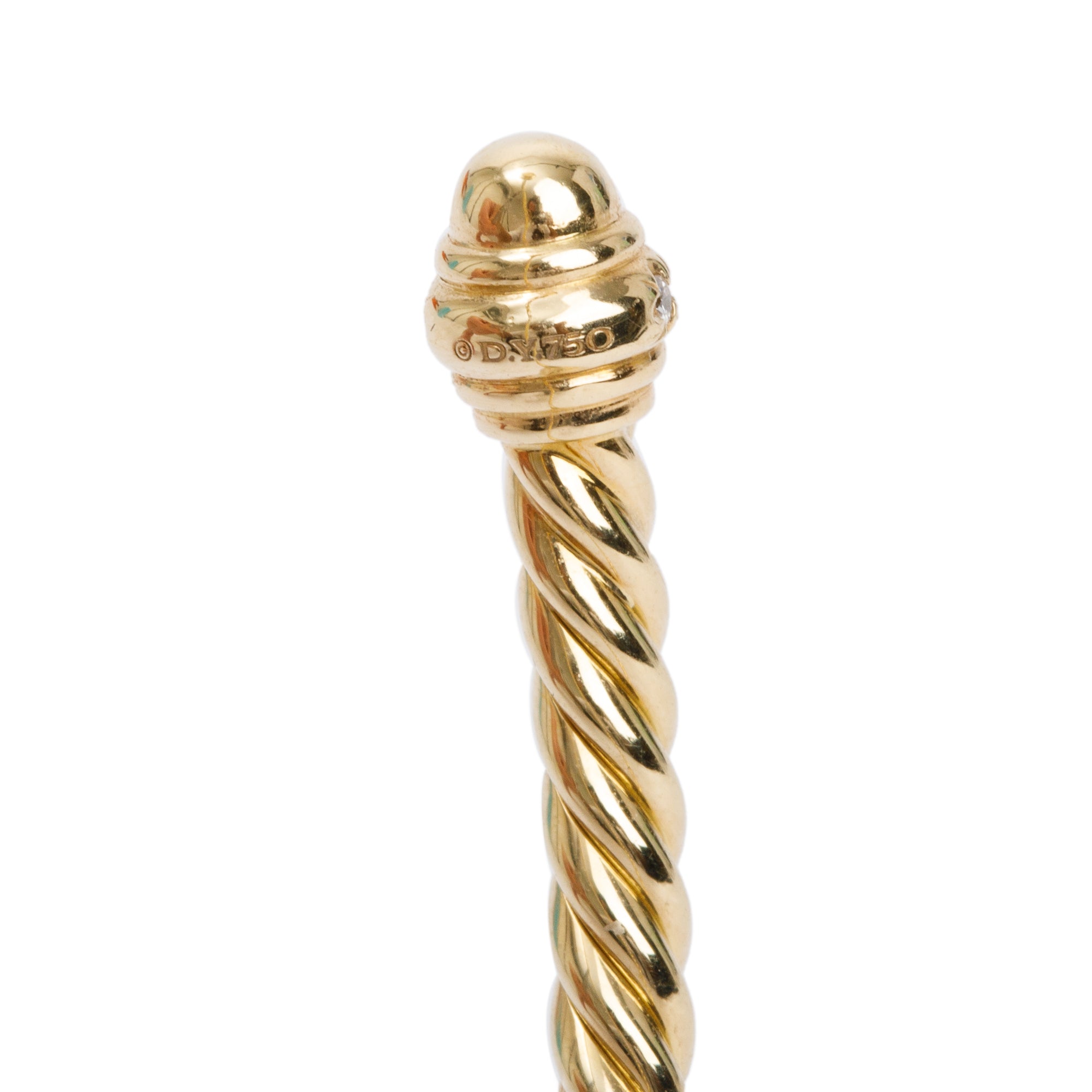 David Yurman 18k Yellow Gold Diamond 3 MM Classic Cablespira Bracelet w/ Box