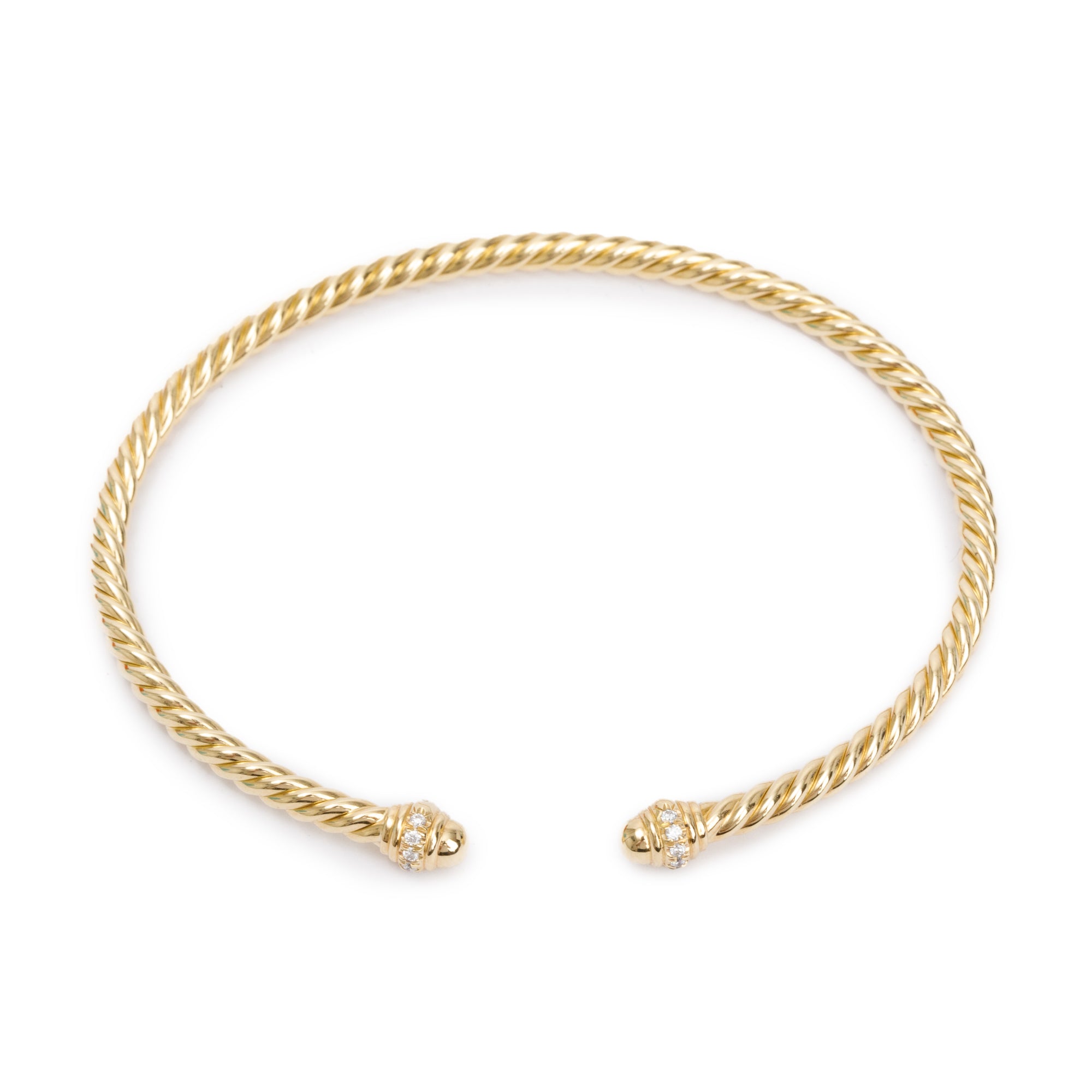 David Yurman 18k Yellow Gold Diamond 3 MM Classic Cablespira Bracelet w/ Box