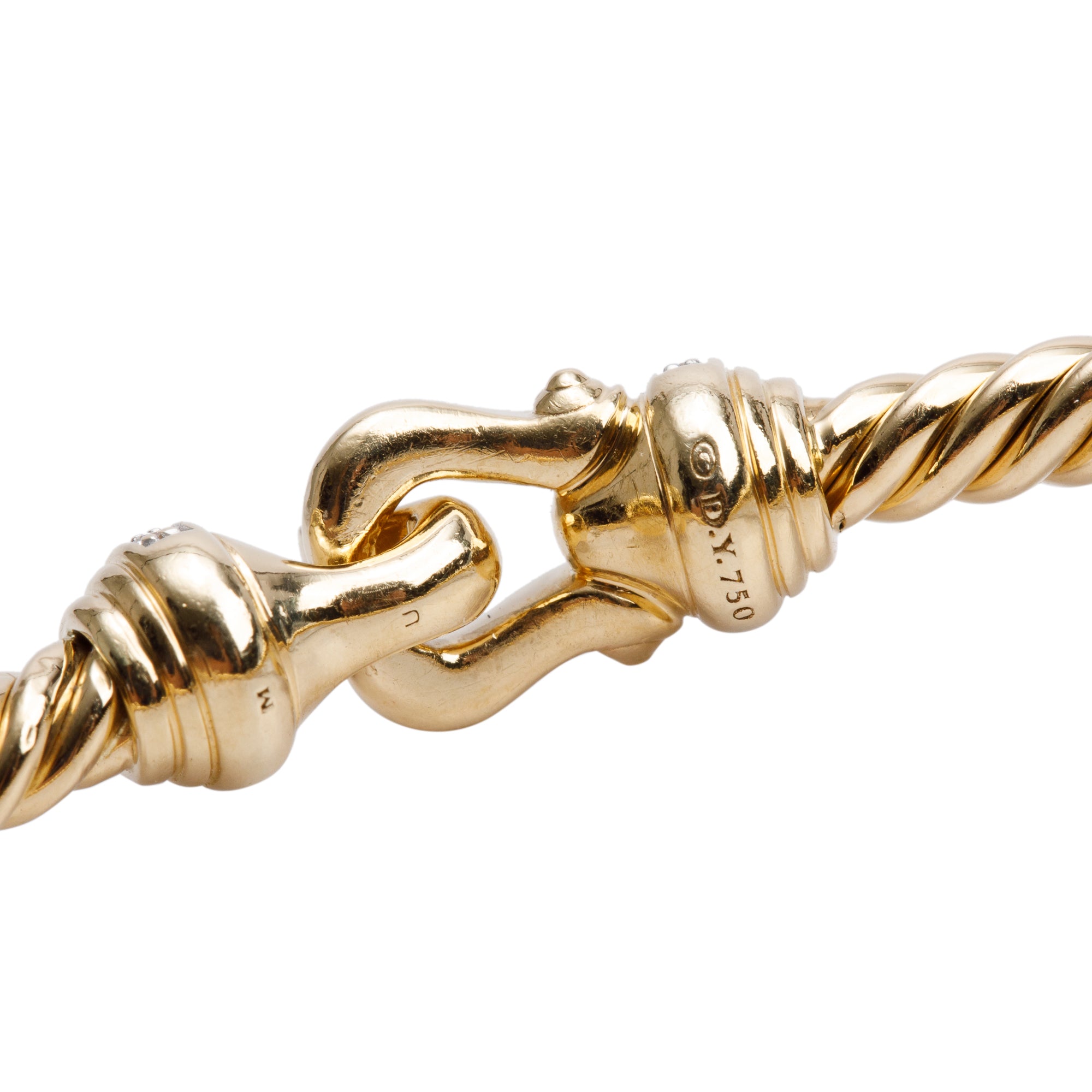 David Yurman 18k Yellow Gold Diamond Buckle Cablespira 3.5 MM Bracelet