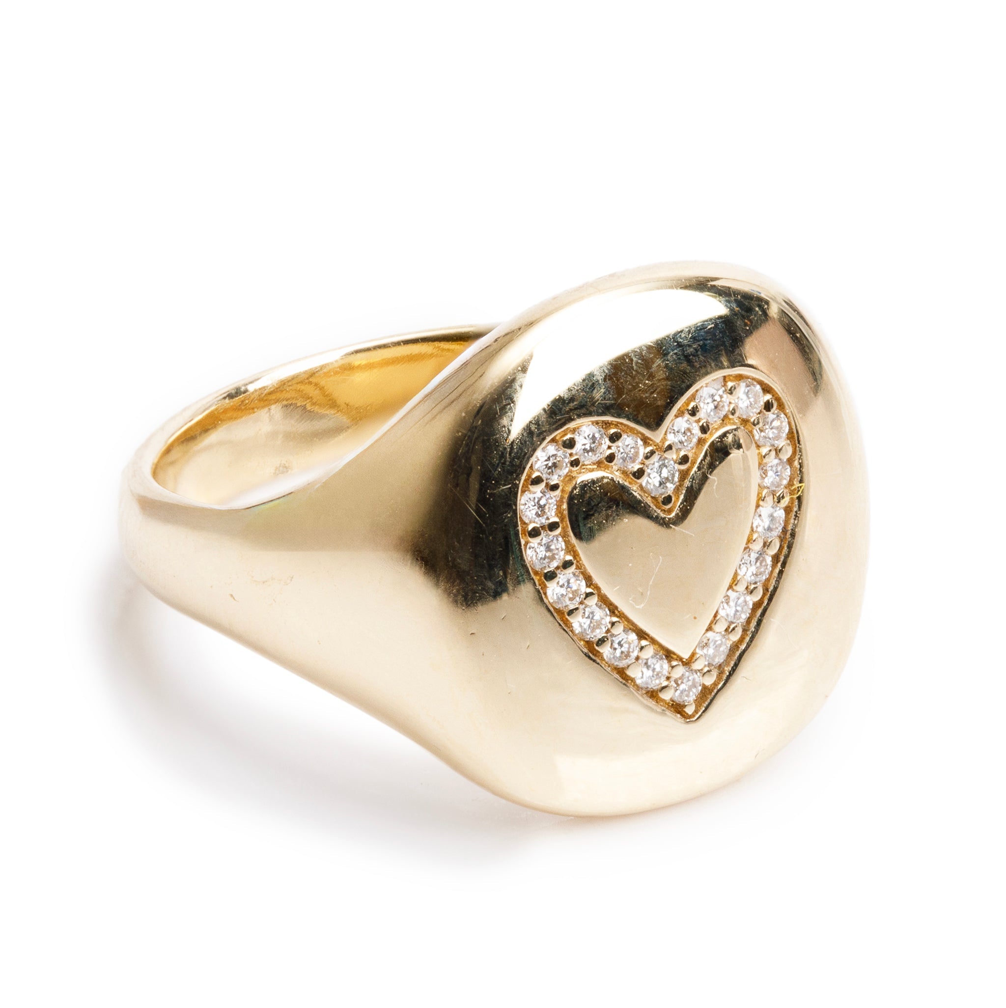 David Yurman 18k Yellow Gold Diamond Heart Pinky Ring, Size 3.5