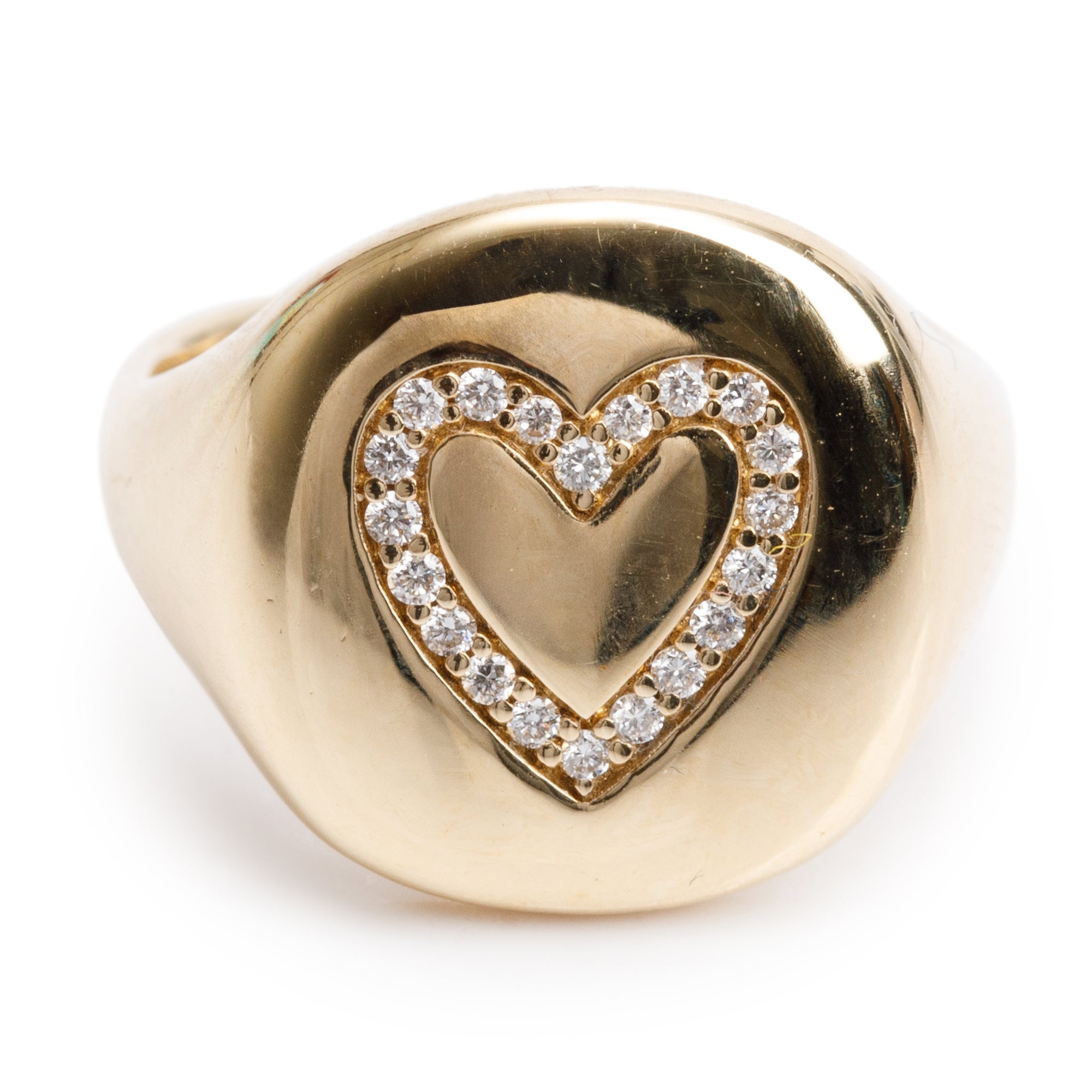 David Yurman 18k Yellow Gold Diamond Heart Pinky Ring, Size 3.5