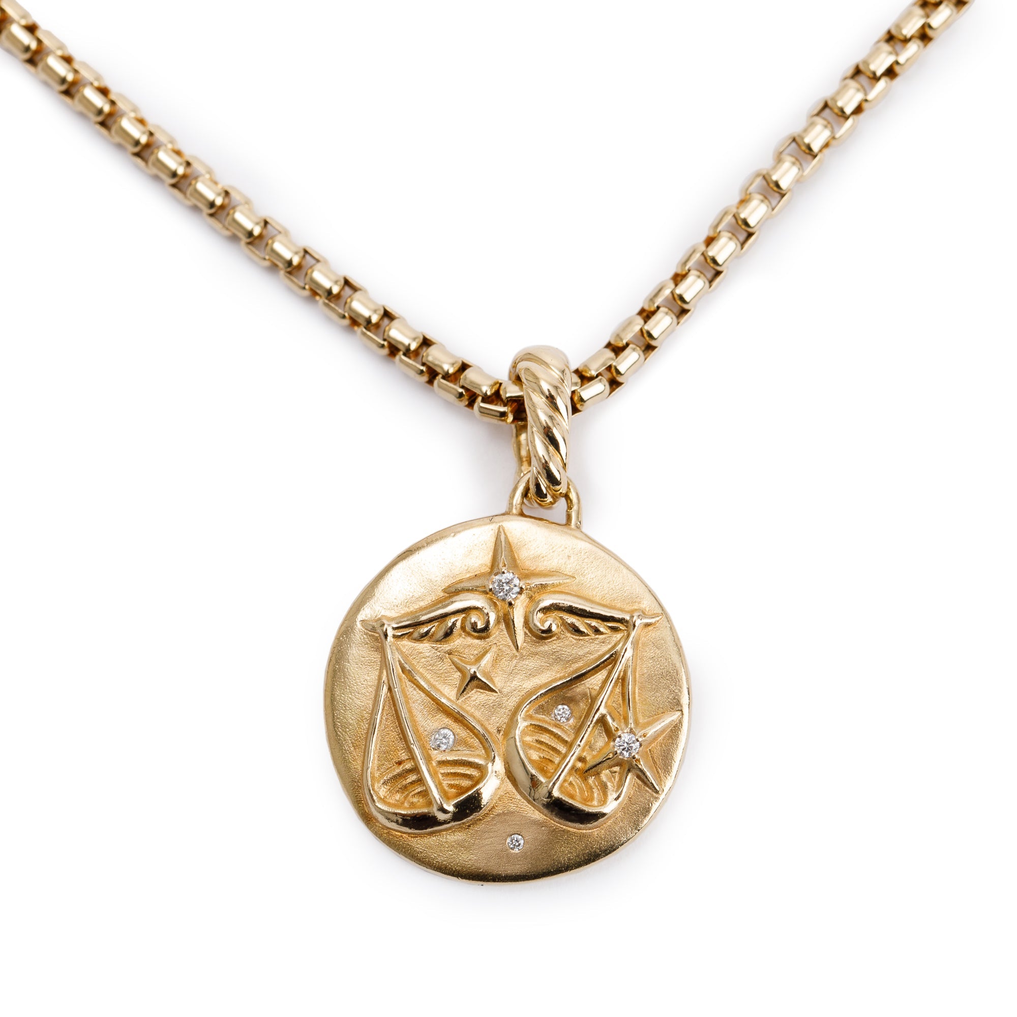 David Yurman 18k Yellow Gold Diamond Libra Amulet Pendant Necklace