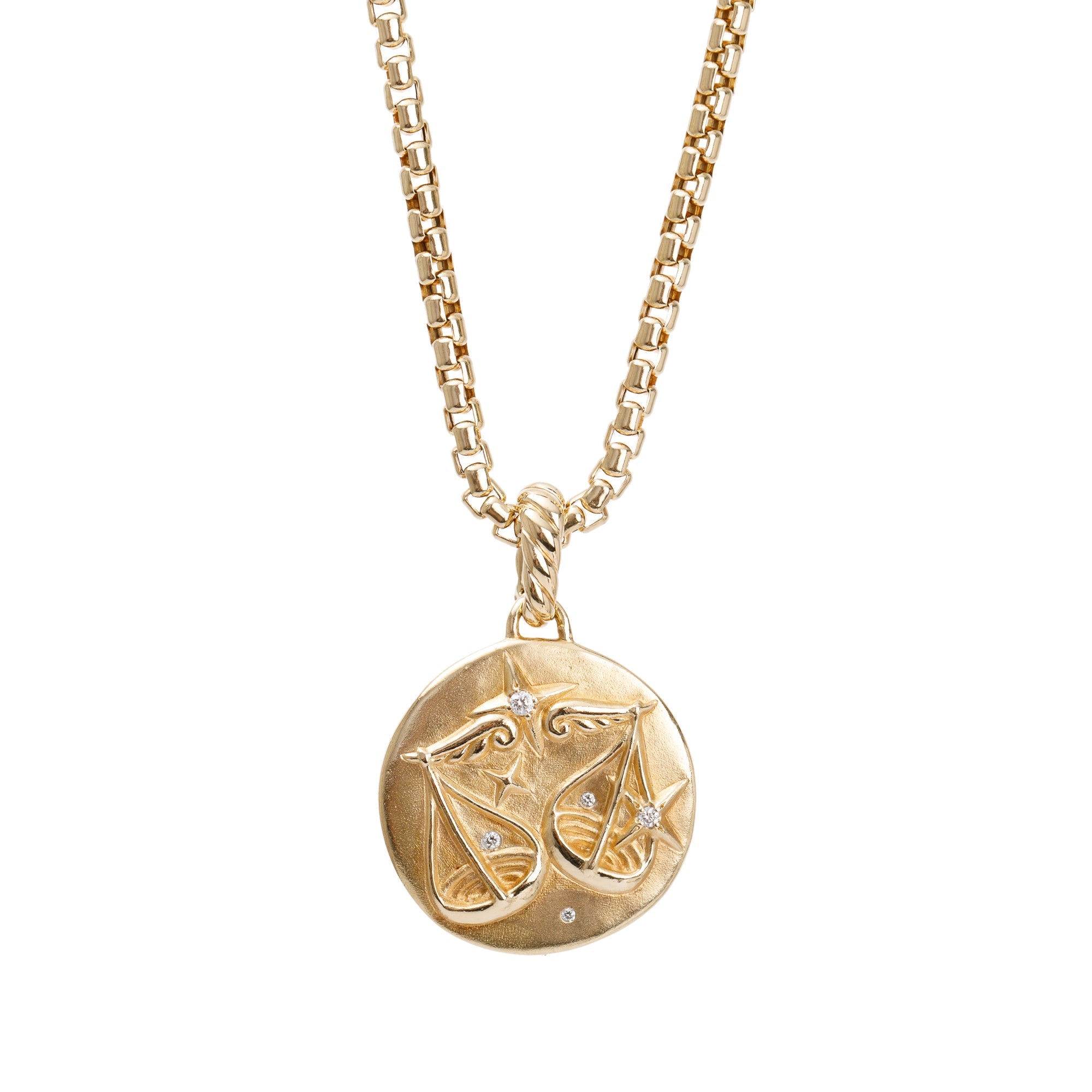 David Yurman 18k Yellow Gold Diamond Libra Amulet Pendant Necklace