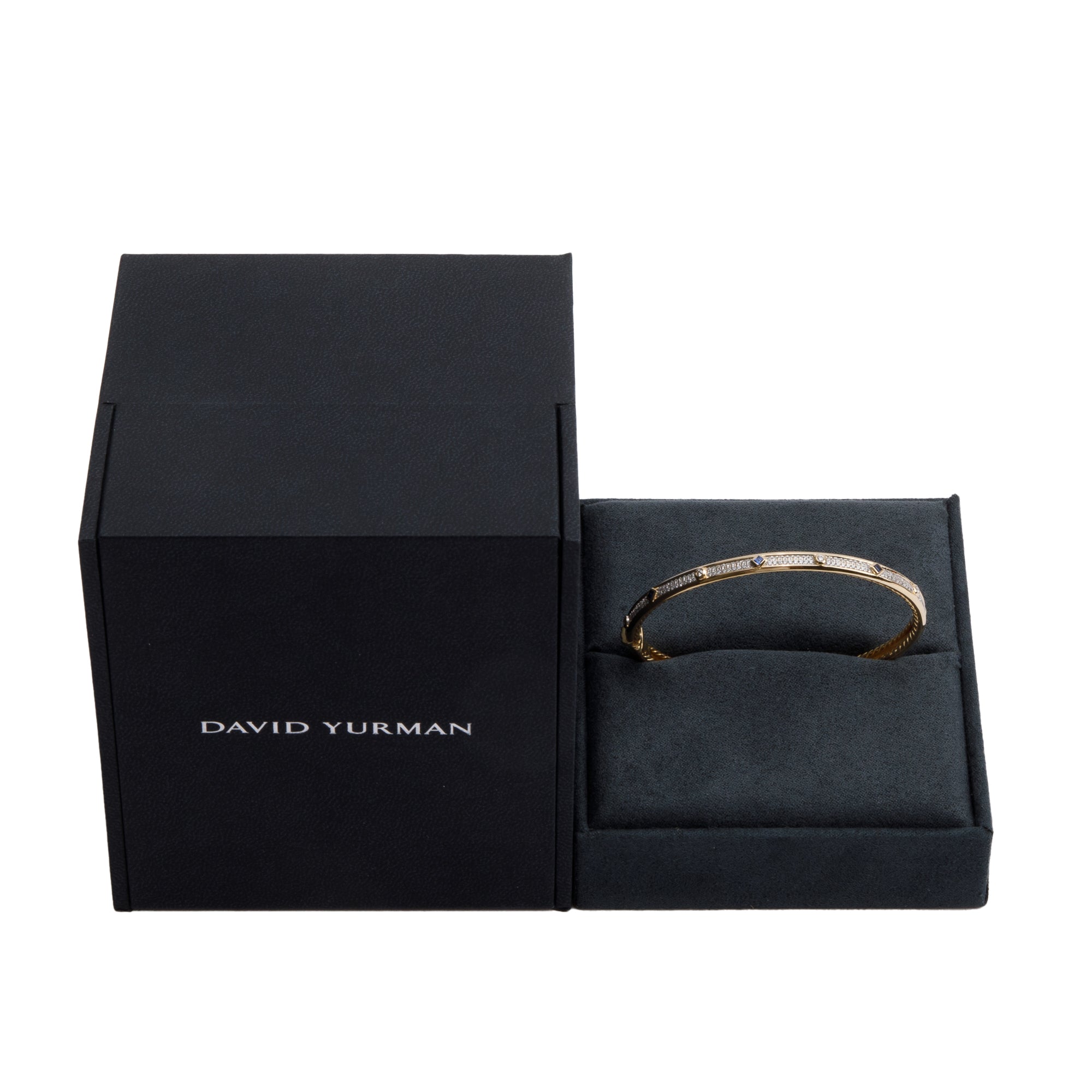 David Yurman 18k Yellow Gold Full Pave Diamond & Blue Sapphire 4.5 MM Modern Renaissance Bracelet w/ Box