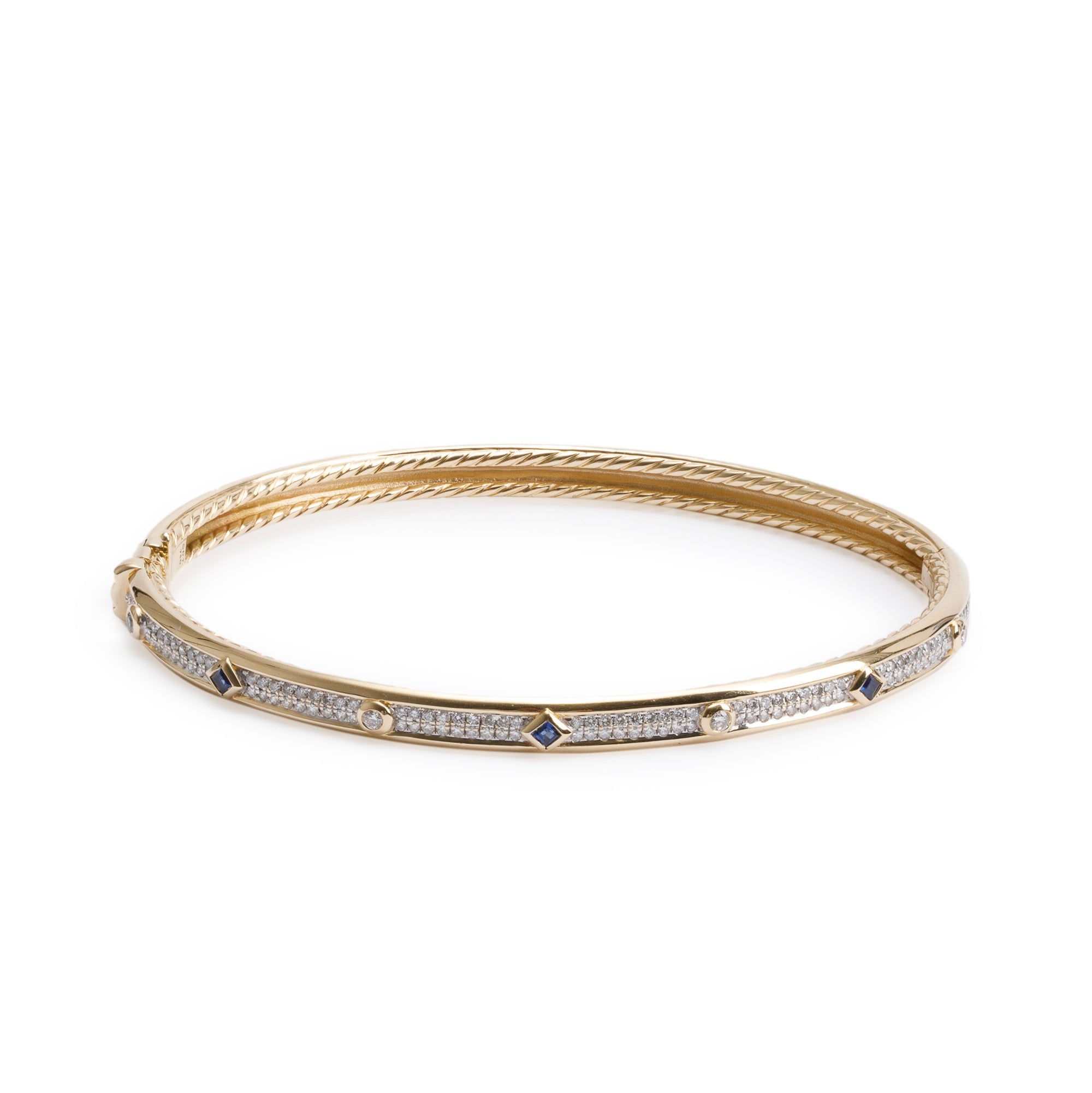 David Yurman 18k Yellow Gold Full Pave Diamond & Blue Sapphire 4.5 MM Modern Renaissance Bracelet w/ Box