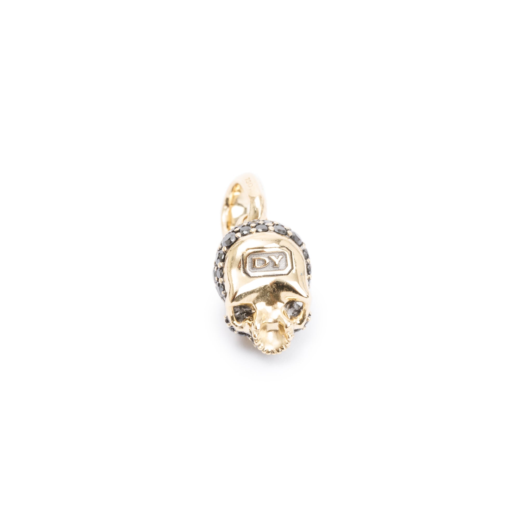 David Yurman 18k Yellow Gold Pave Black Diamond & Ruby Memento Mori Skull Amulet w/ Box