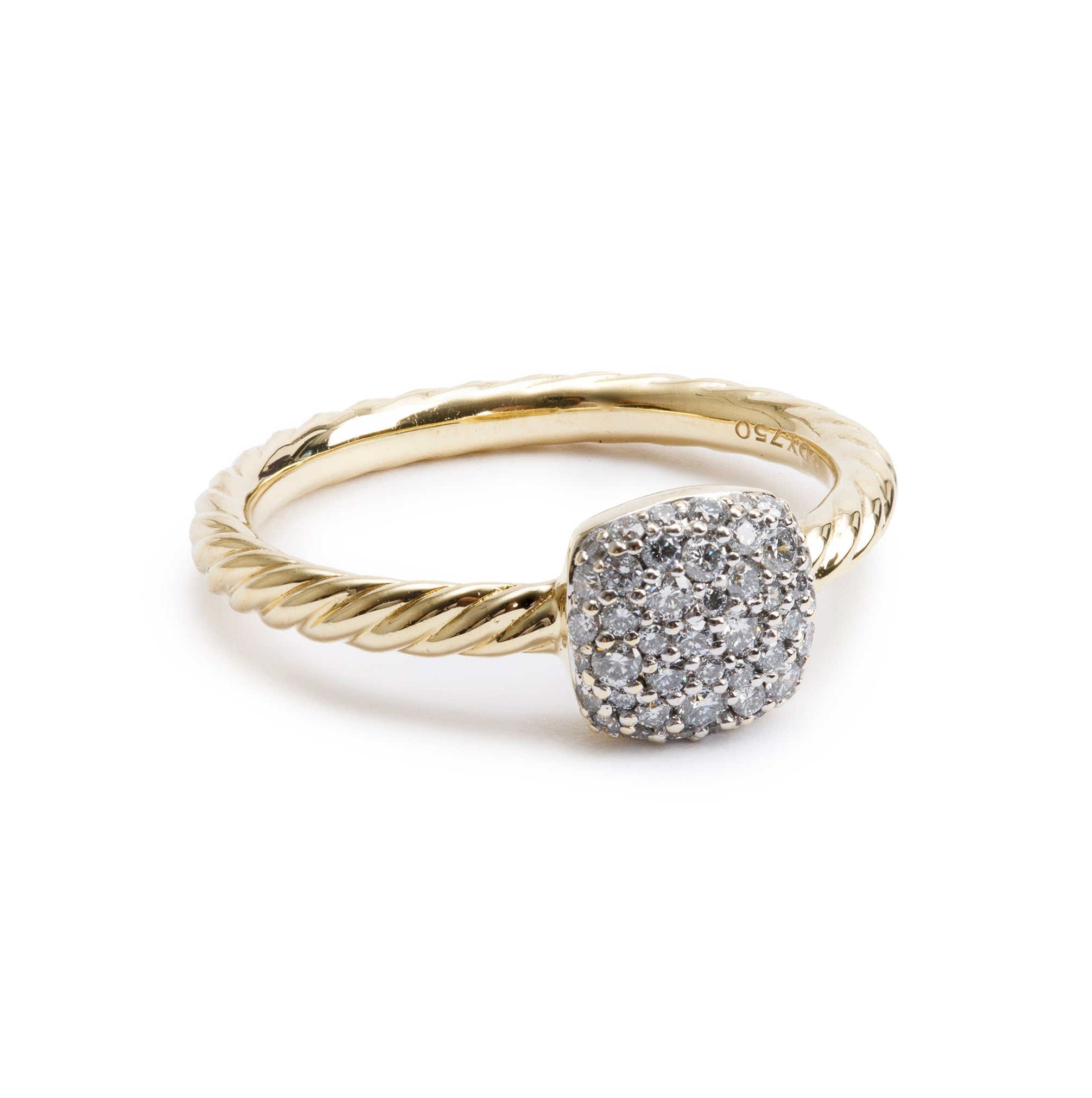 David Yurman 18k Yellow Gold Pave Diamond Cable Ring, Size 6