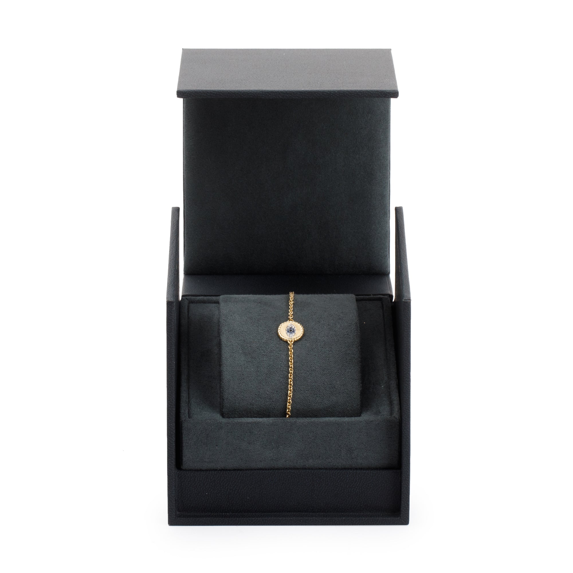 David Yurman 18k Yellow Gold Pave Sapphire & Diamond Cable Collectibles Evil Eye Bracelet w/ Box