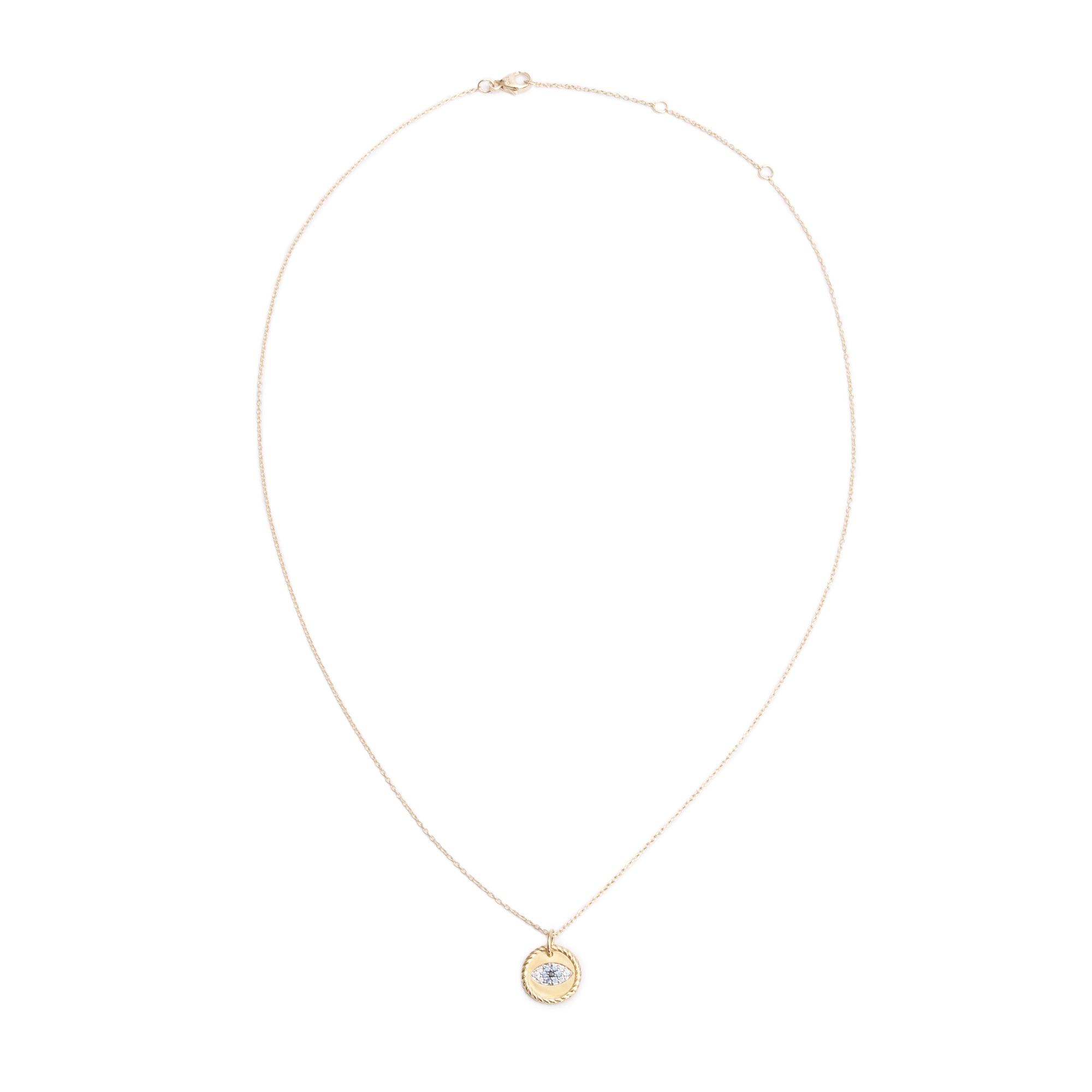 David Yurman 18k Yellow Gold Pave Sapphire & Diamond Cable Collectibles Evil Eye Pendant Necklace w/ Box & Receipt