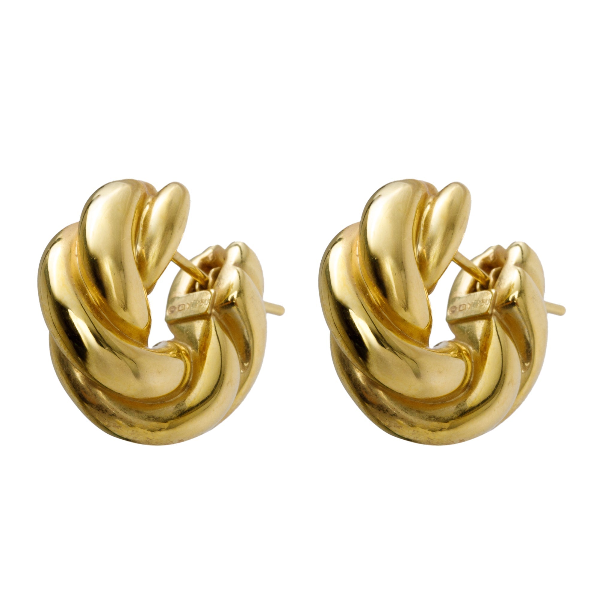 David Yurman 18k Yellow Gold Sculpted Cable Hoop Earrings w/ Box