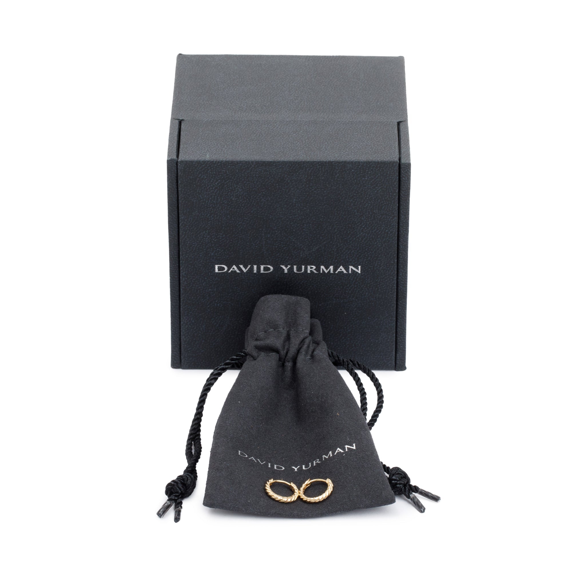 David Yurman 18k Yellow Gold Sculpted Cable Huggie Hoop Earrings w/ Box