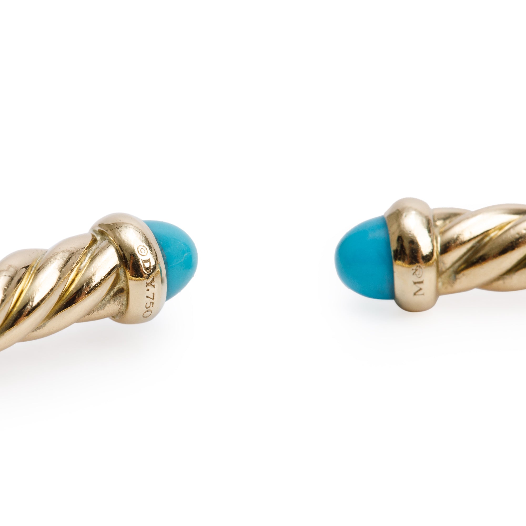 David Yurman 18k Yellow Gold Turquoise 4 MM Cable Flex Bracelet