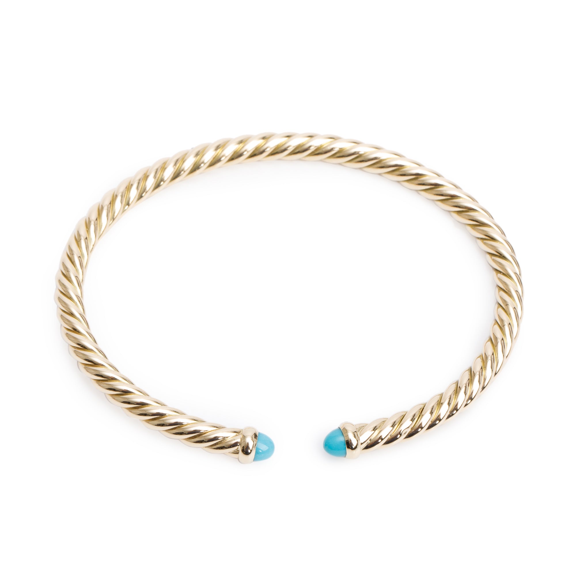 David Yurman 18k Yellow Gold Turquoise 4 MM Cable Flex Bracelet