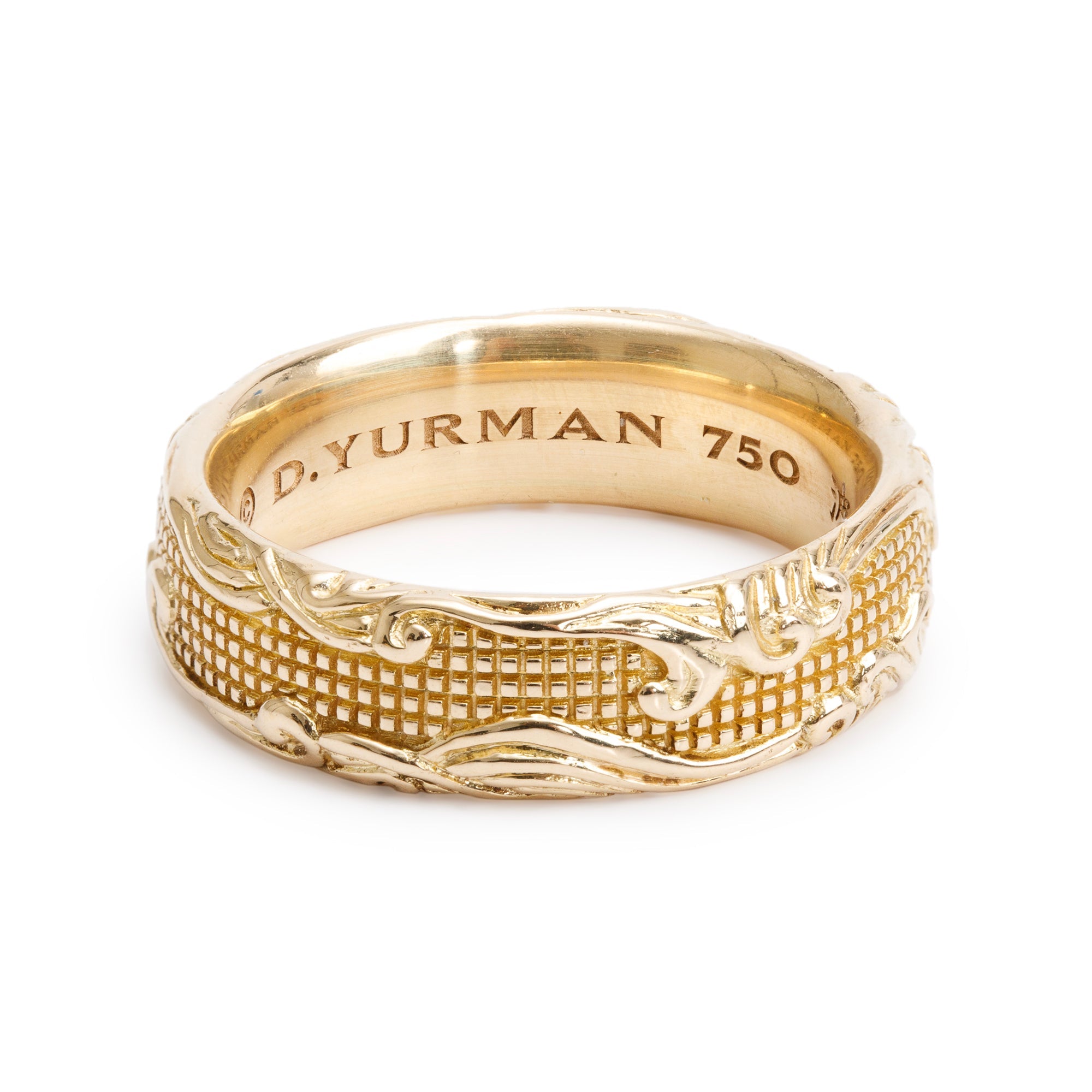 David Yurman 18k Yellow Gold Waves 7 MM Band Ring, Size 11