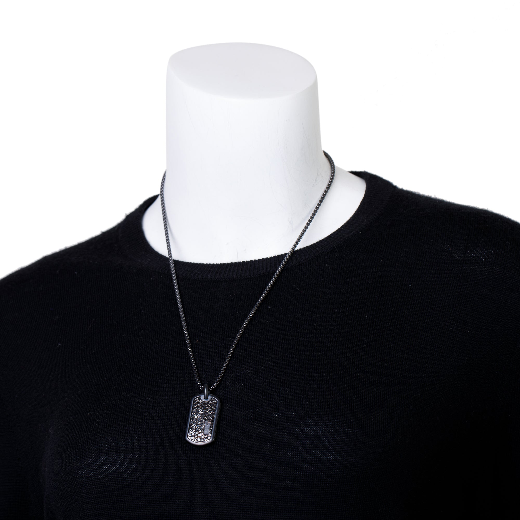 David Yurman Black Titanium Black Diamond Streamline Tag Pendant Necklace