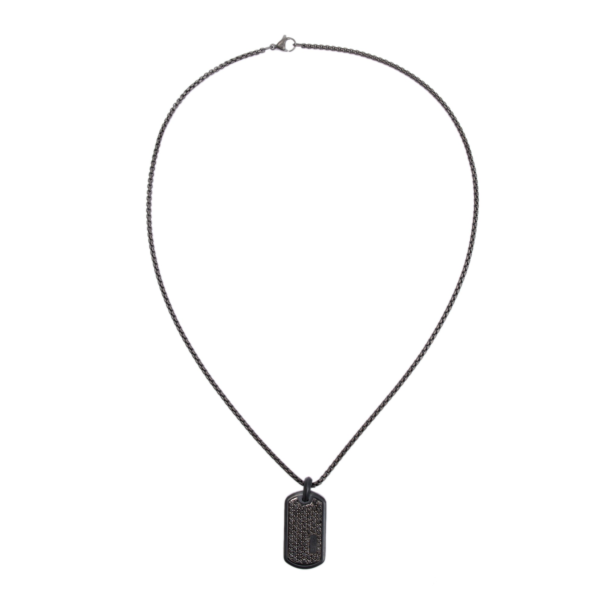 David Yurman Black Titanium Black Diamond Streamline Tag Pendant Necklace