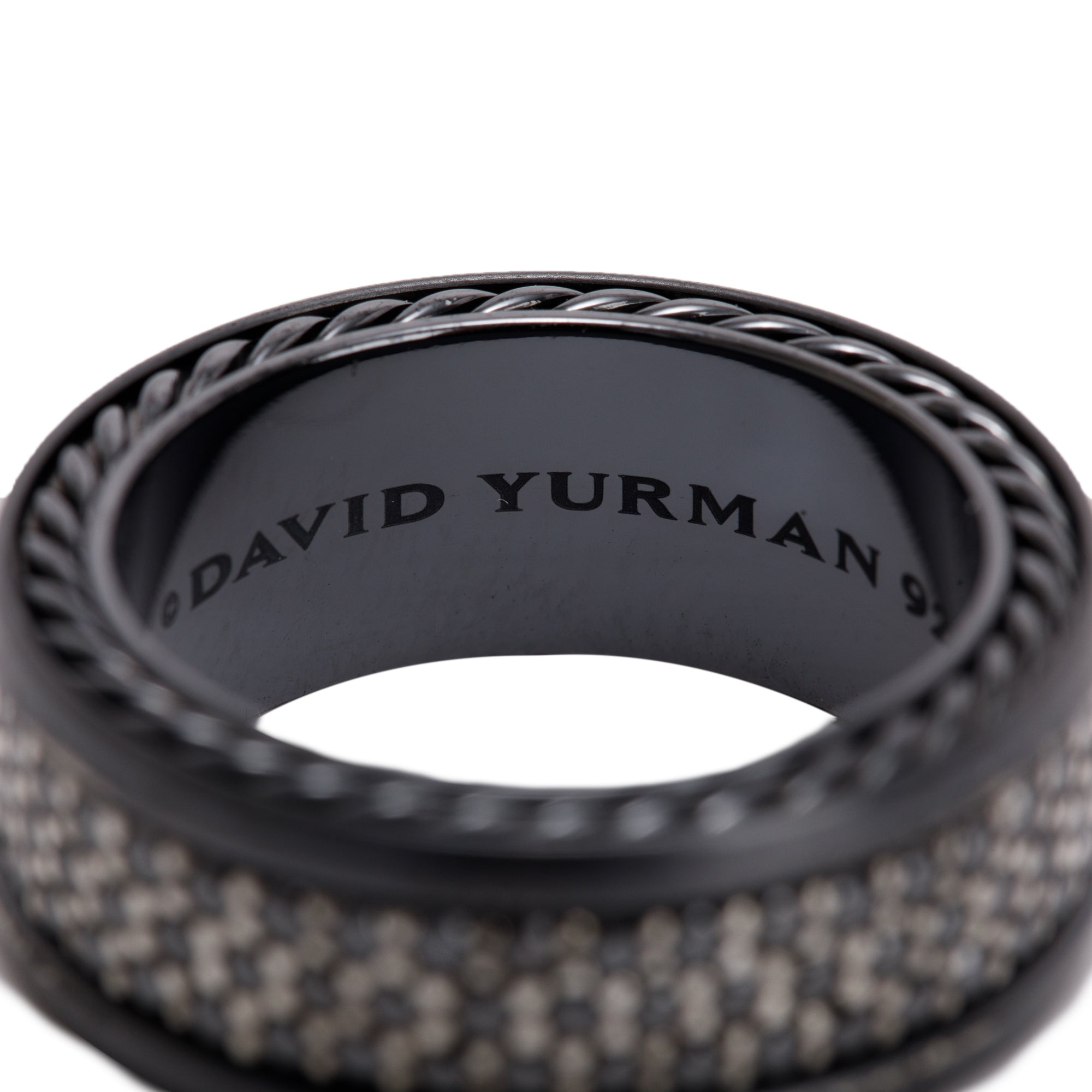 David Yurman Black Titanium Streamline Three-Row Black Diamond Band Ring w/ Box