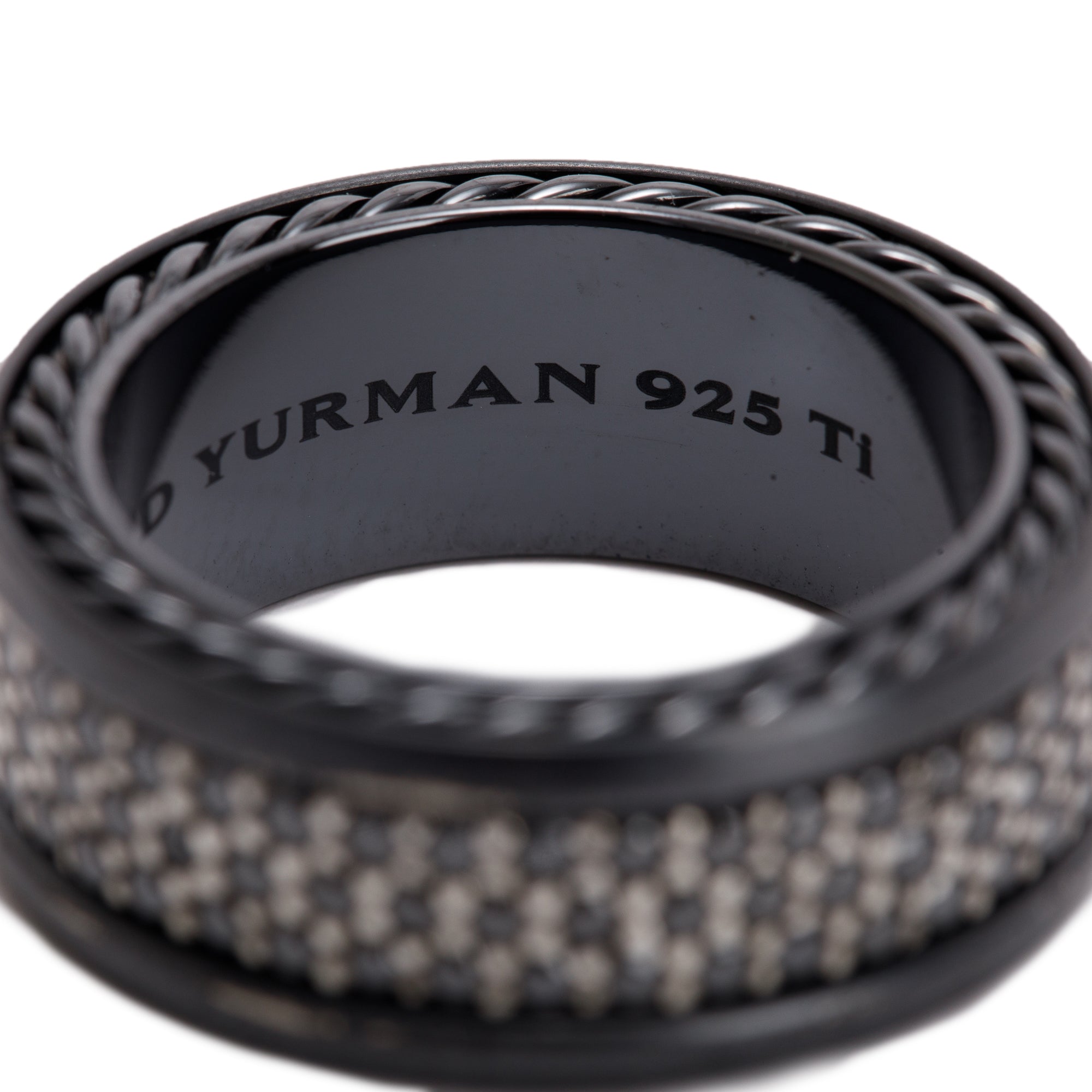 David Yurman Black Titanium Streamline Three-Row Black Diamond Band Ring w/ Box