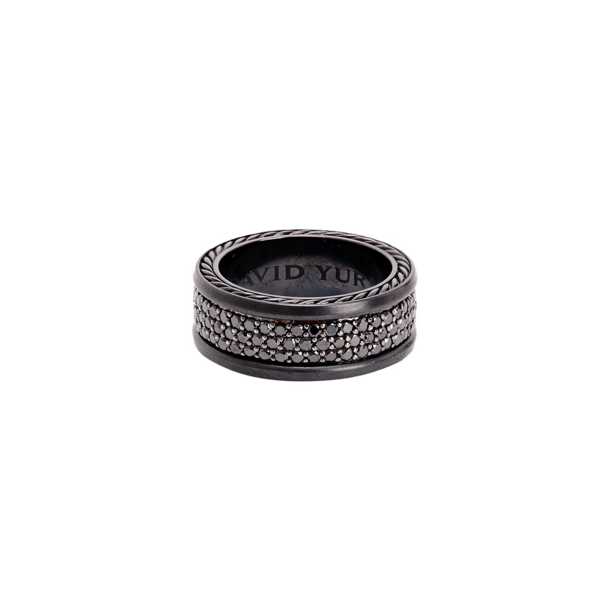 David Yurman Black Titanium Streamline Three-Row Black Diamond Band Ring