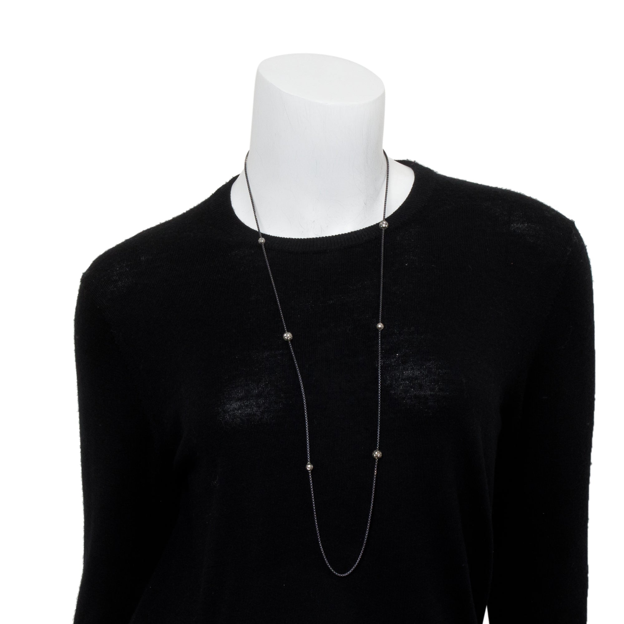 David Yurman Darkened Sterling Silver Diamond Ball Station Necklace