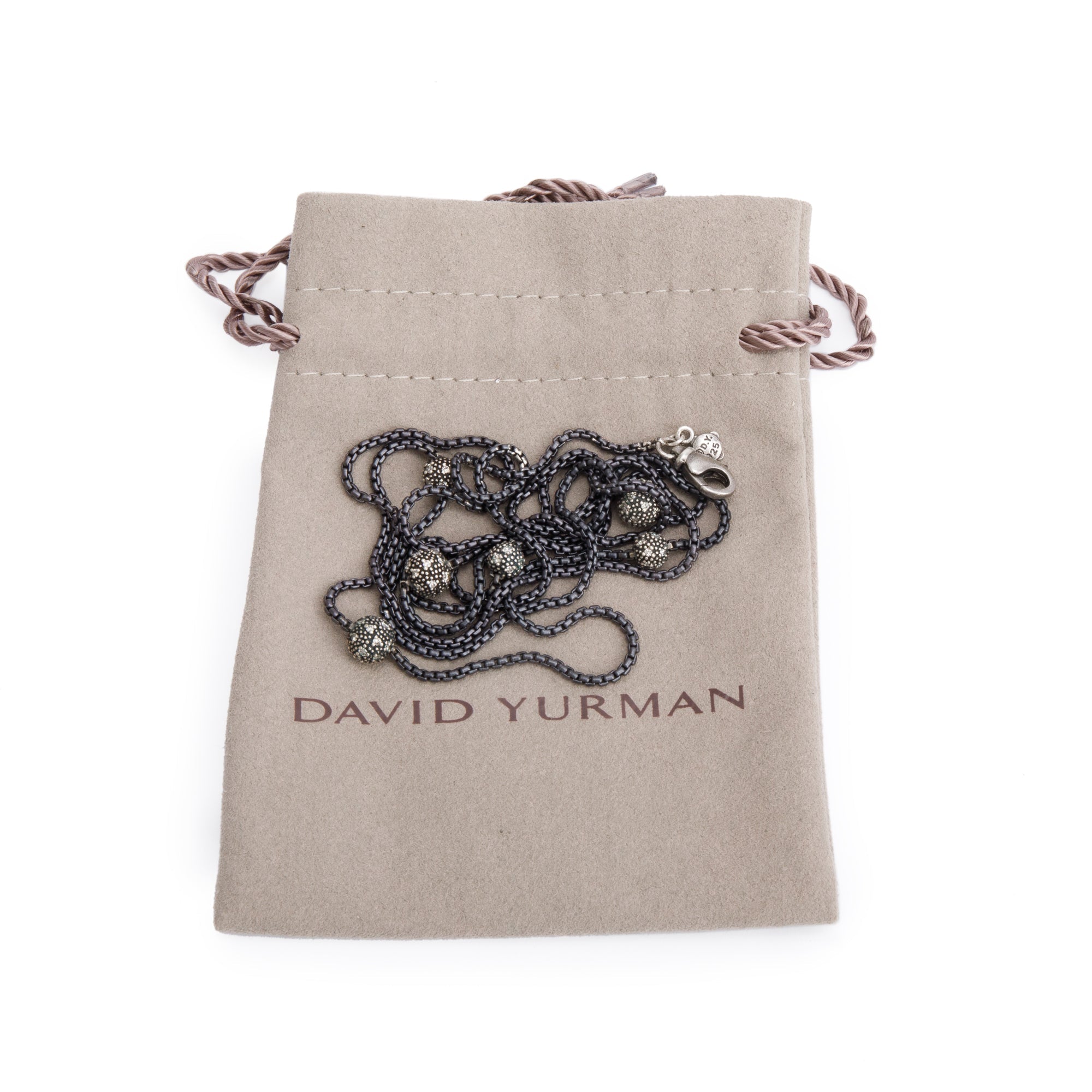 David Yurman Darkened Sterling Silver Diamond Ball Station Necklace