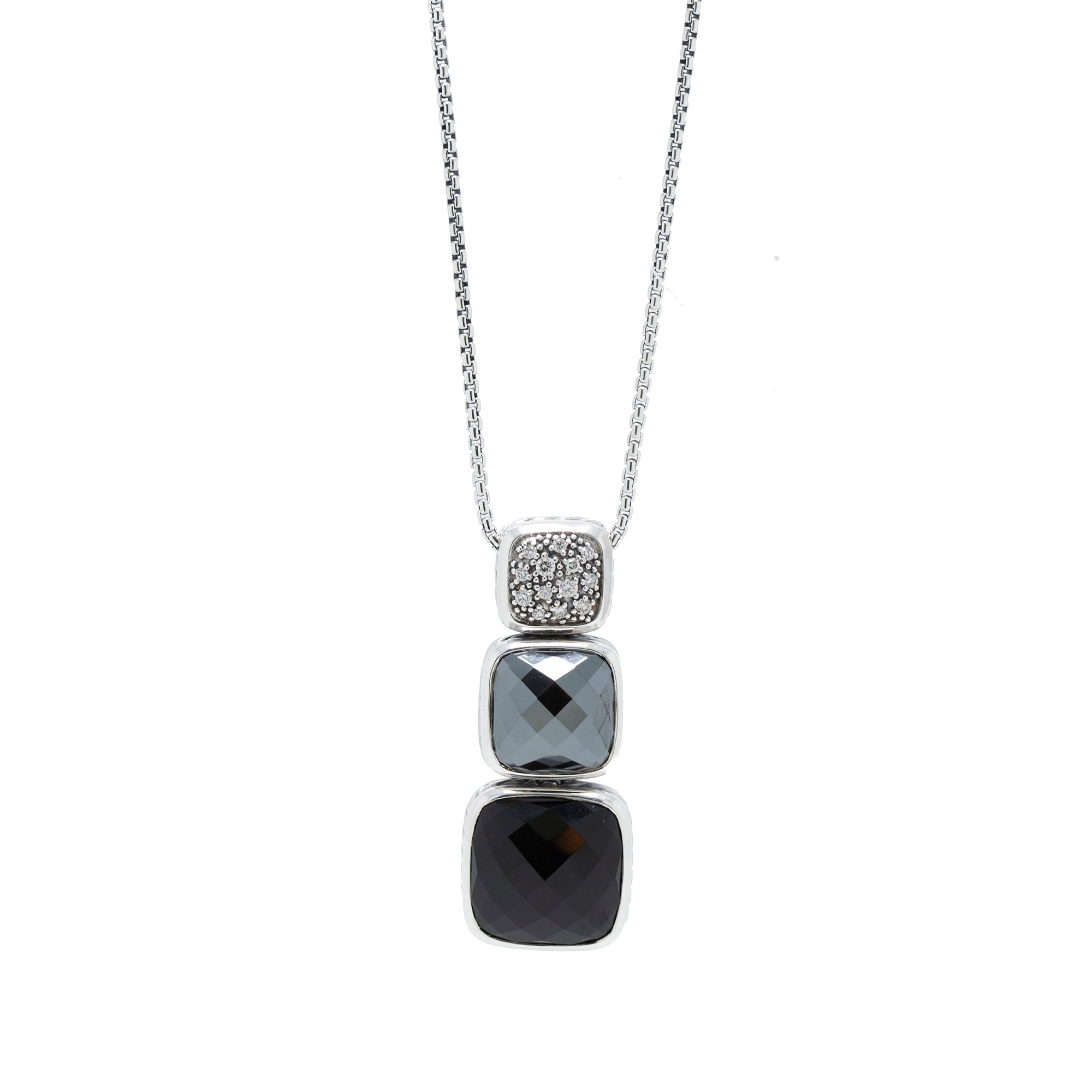 David Yurman Diamond, Hematite & Onyx Chiclet Pendant Necklace