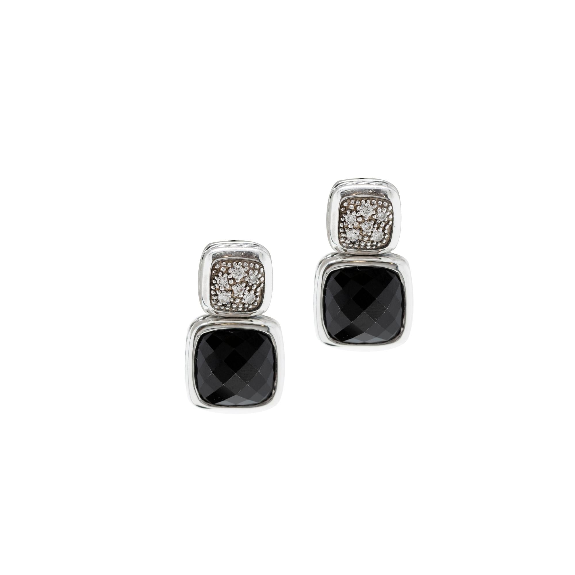 David Yurman Onyx & Diamond Chiclet Drop Earrings
