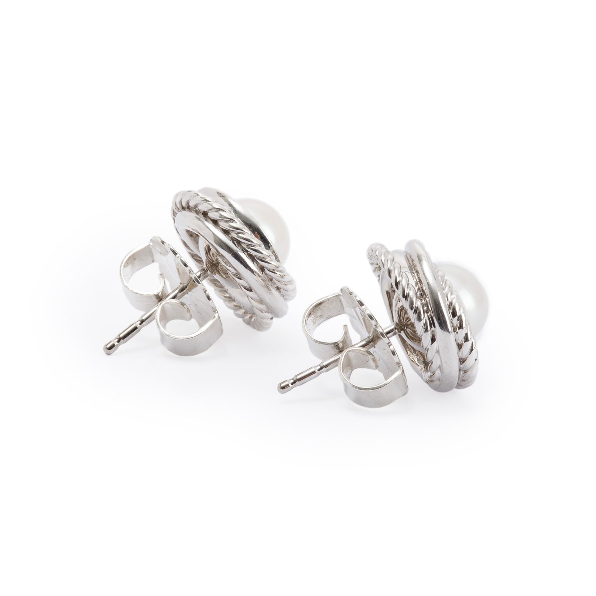 David Yurman Pearl & Diamond Swirl Stud Earrings