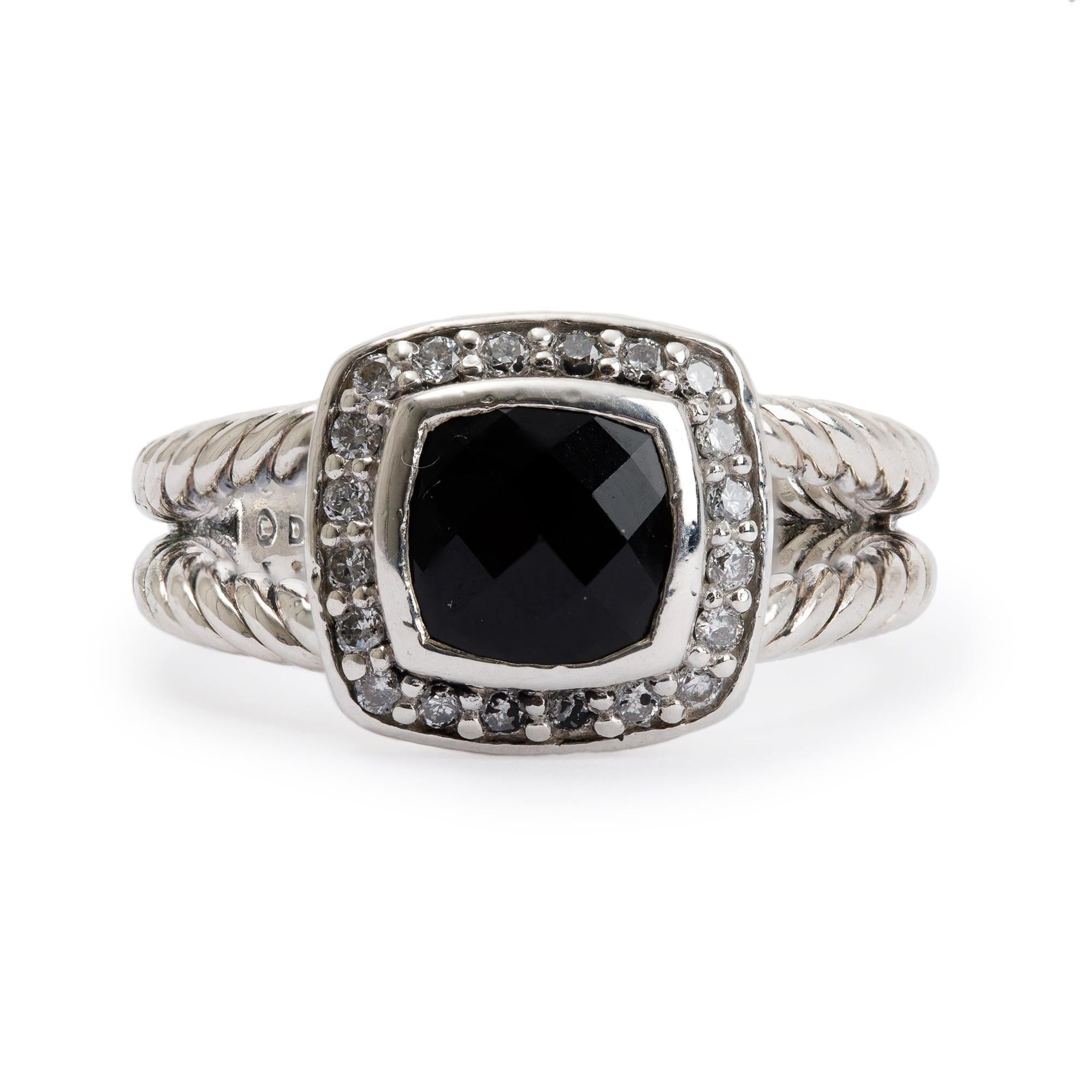 David Yurman Petite Albion Ring with Black Onyx and Diamonds