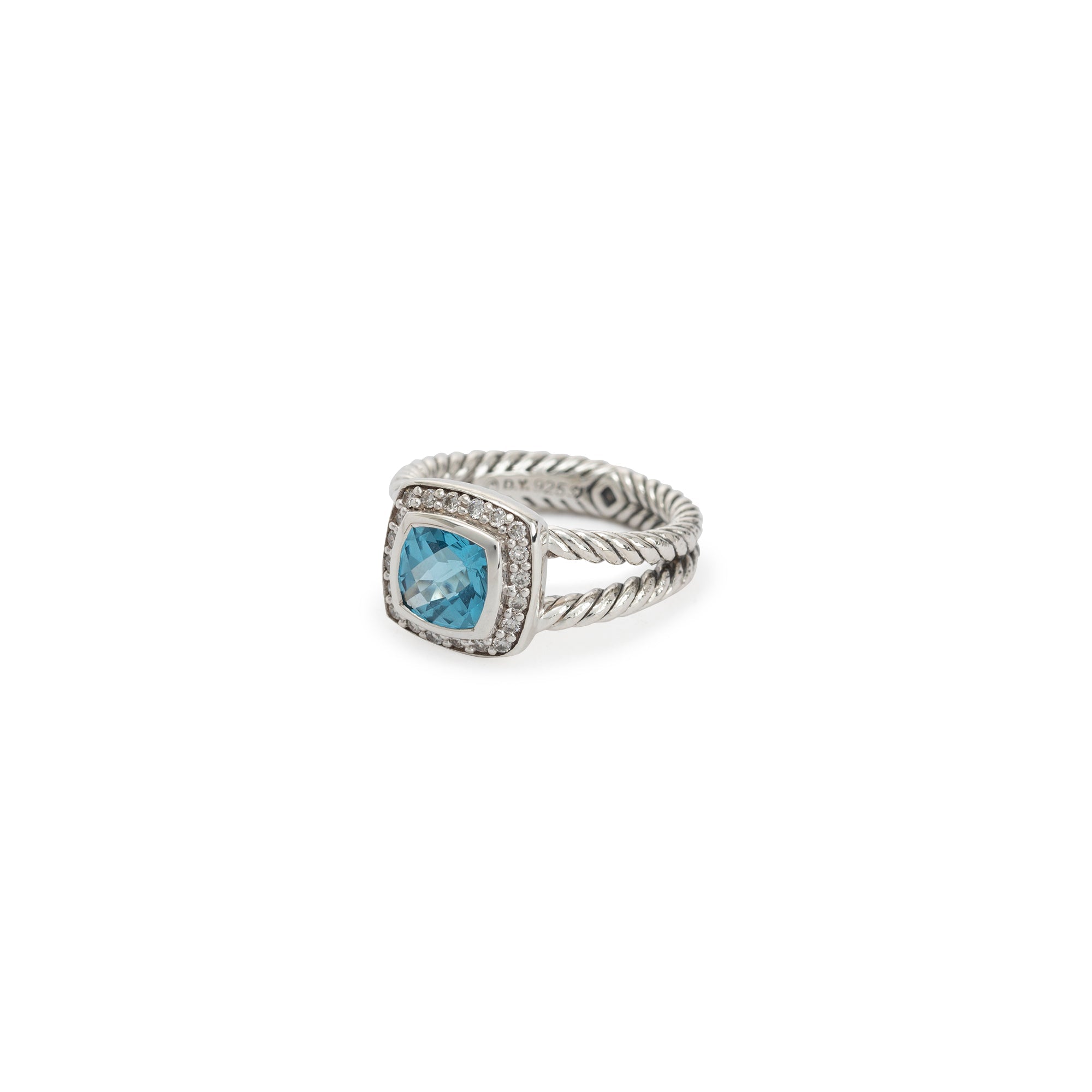 David Yurman Petite Albion Ring with Blue Topaz and Diamonds