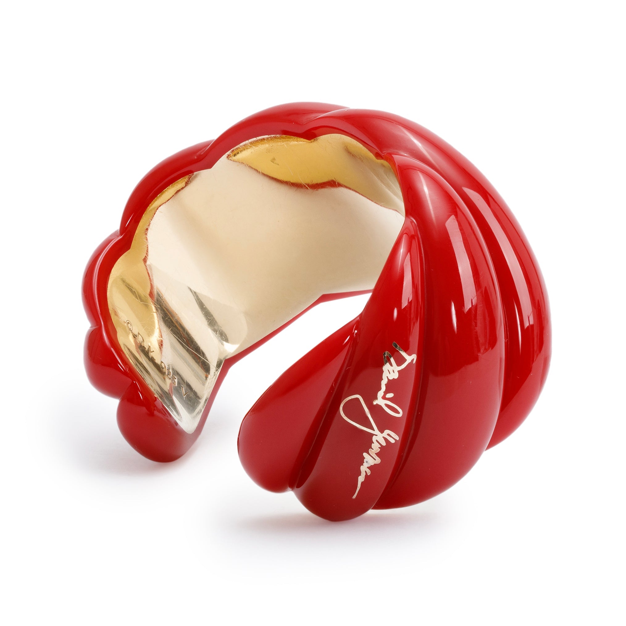 David Yurman Red Resin Yellow Gold-Plated Sterling Silver Sculpted Cuff Bracelet