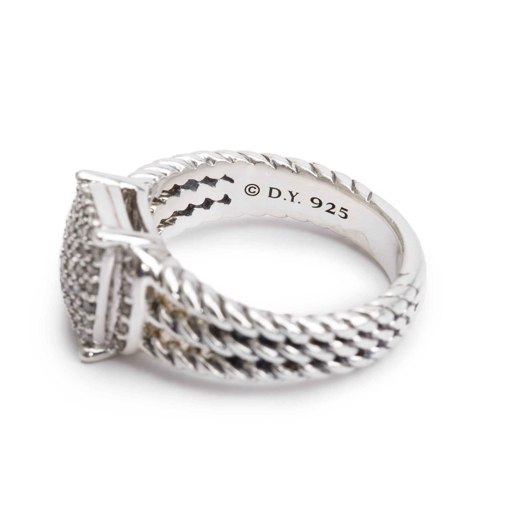 David Yurman Sterling Diamond Petite Wheaton Band Ring, 10 MM Size 6.75