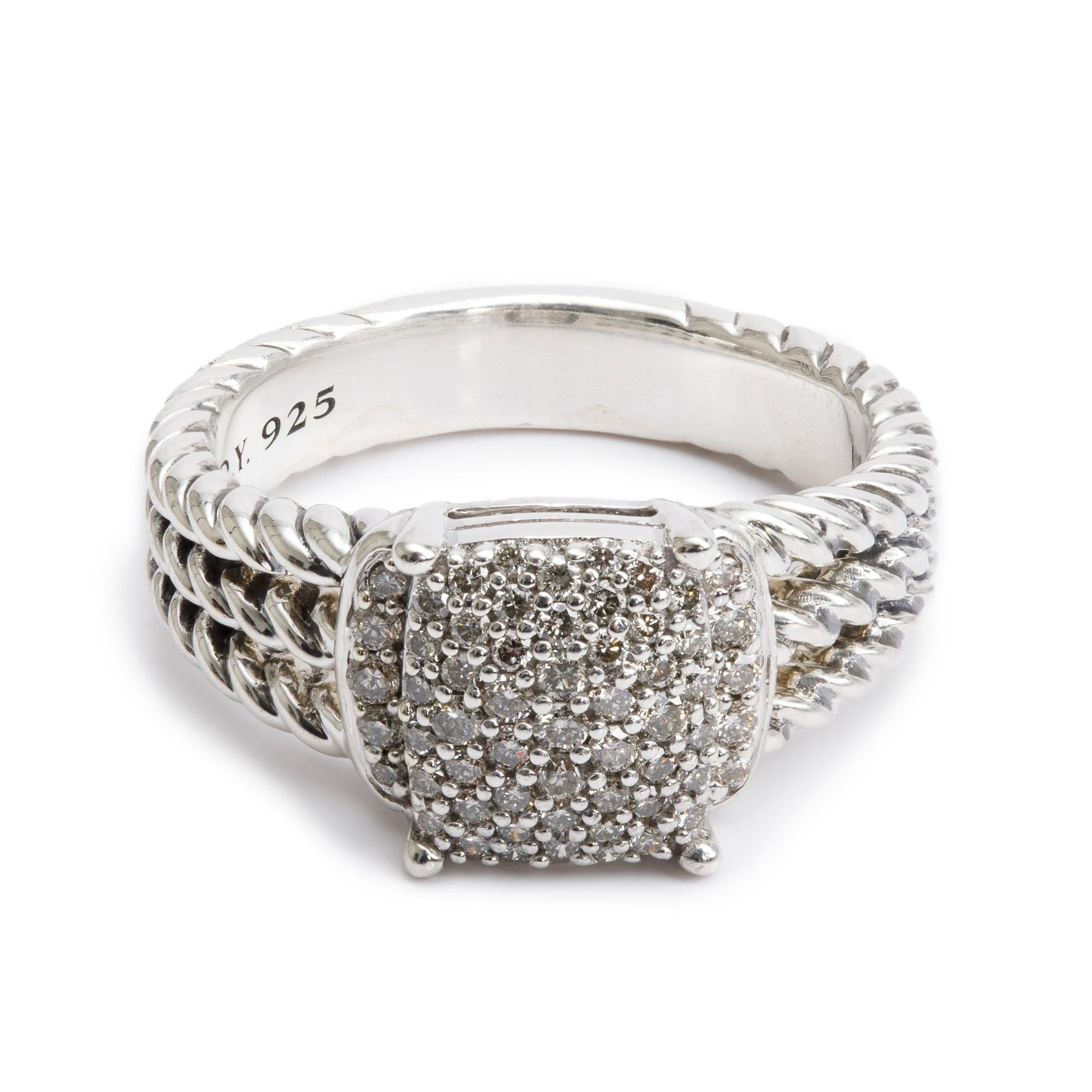 David Yurman Sterling Diamond Petite Wheaton Band Ring, 10 MM Size 6.75