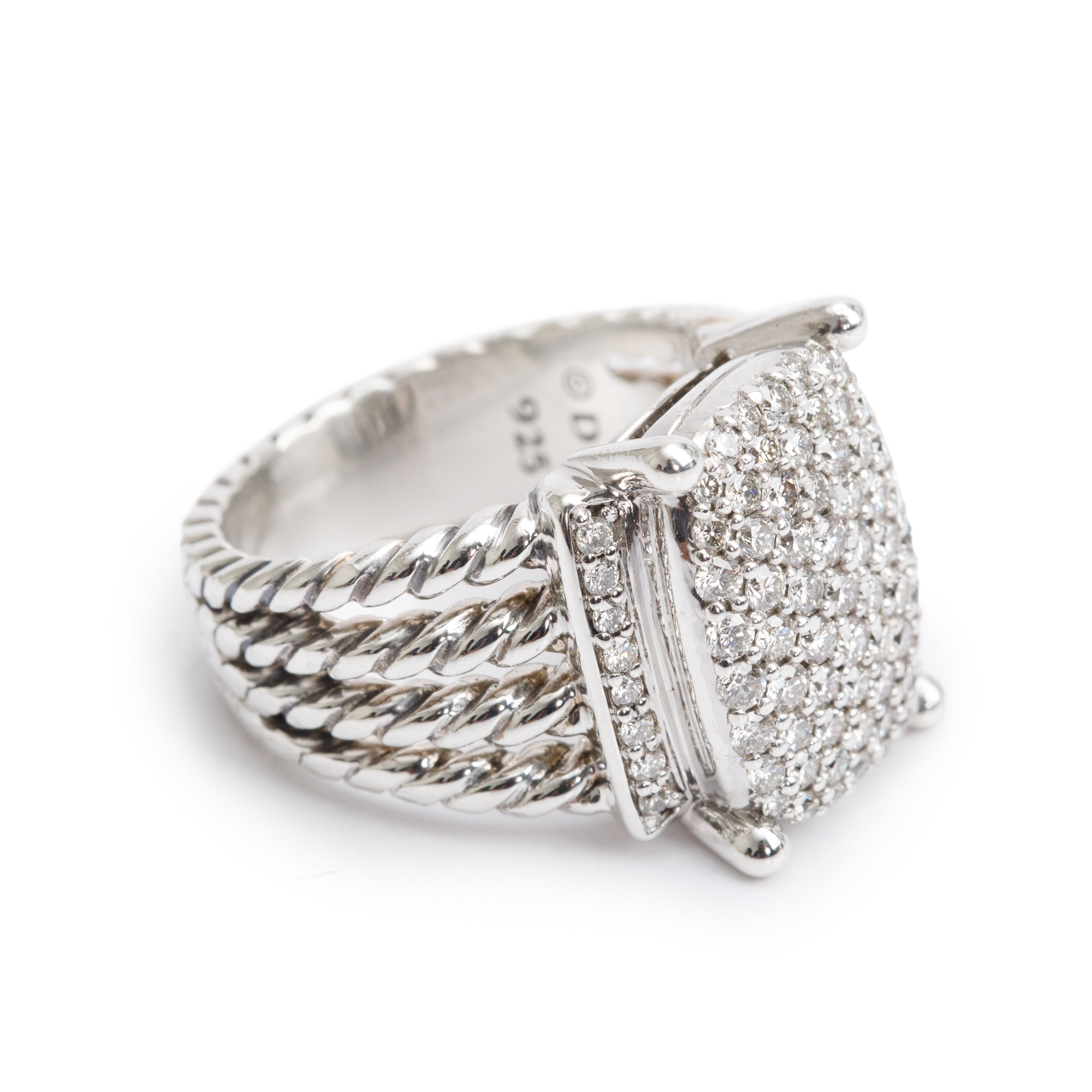 David Yurman Sterling Diamond Wheaton Band Ring, 16.7 MM Size 7