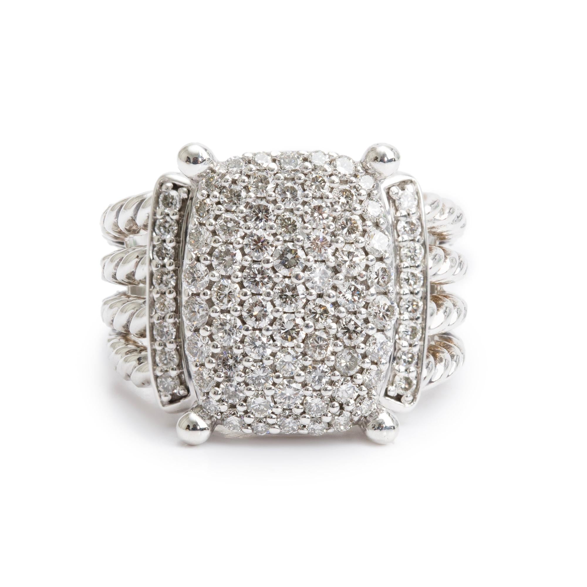 David Yurman Sterling Diamond Wheaton Band Ring, 16.7 MM Size 7