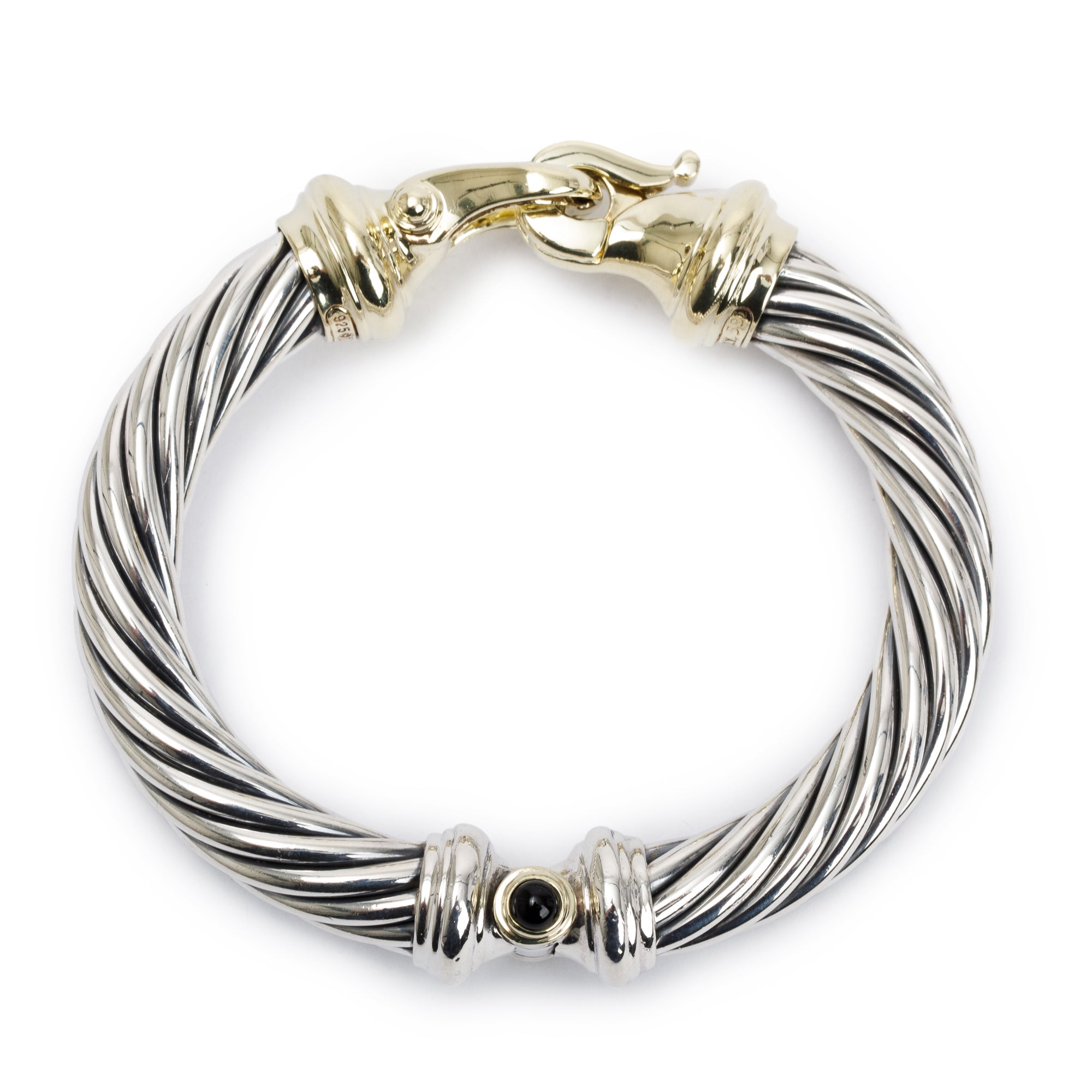 David Yurman Sterling Silver & 14k Yellow Gold 10 MM Cable Buckle Bracelet