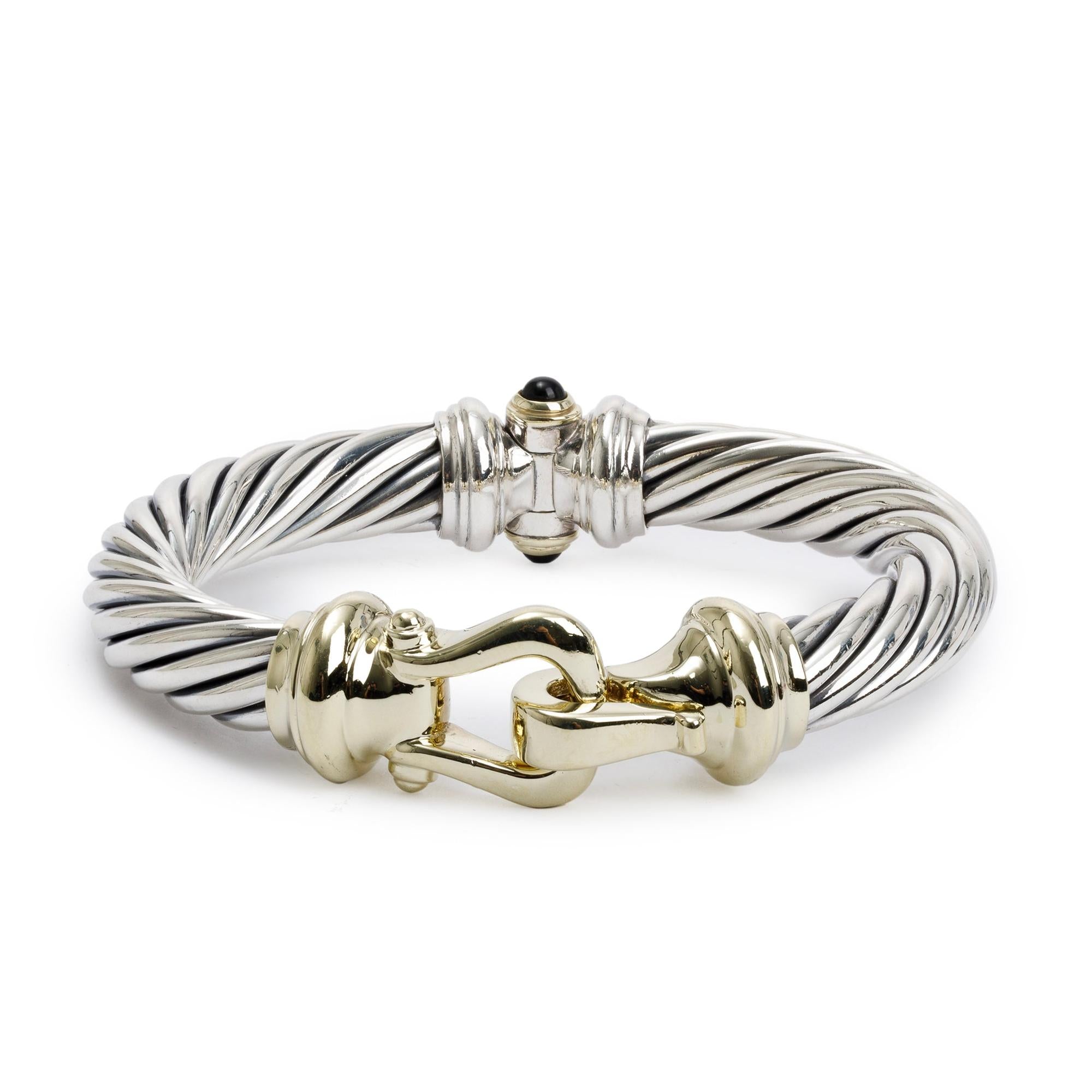 David Yurman Sterling Silver & 14k Yellow Gold 10 MM Cable Buckle Bracelet