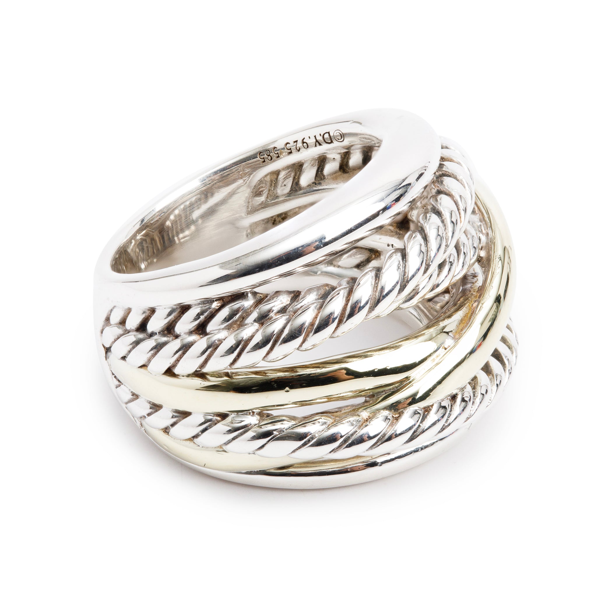 David Yurman Sterling Silver & 14k Yellow Gold 17 MM Crossover Ring, Size 6.5